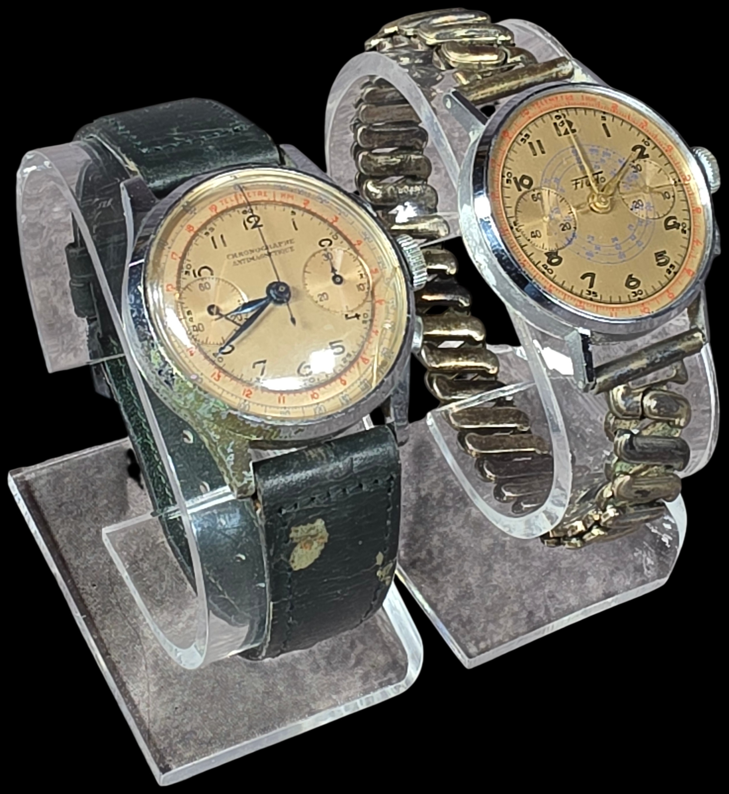 Two Mid-Twentieth Century Swiss Manual Wind Chronograph Wristwatches