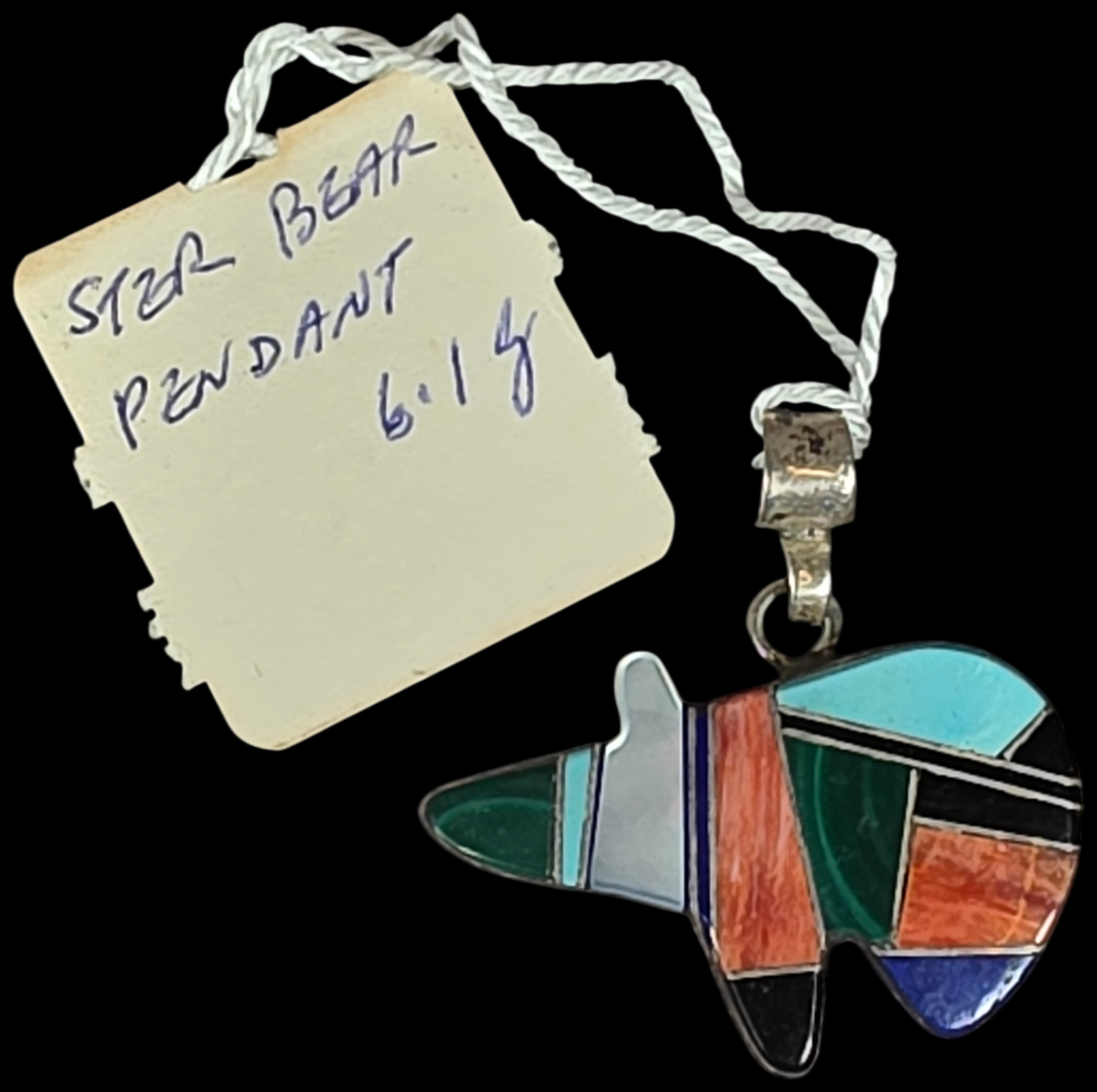 Southwestern Sterling Silver Multi-Stone Channel Inlay Bear Pendant
