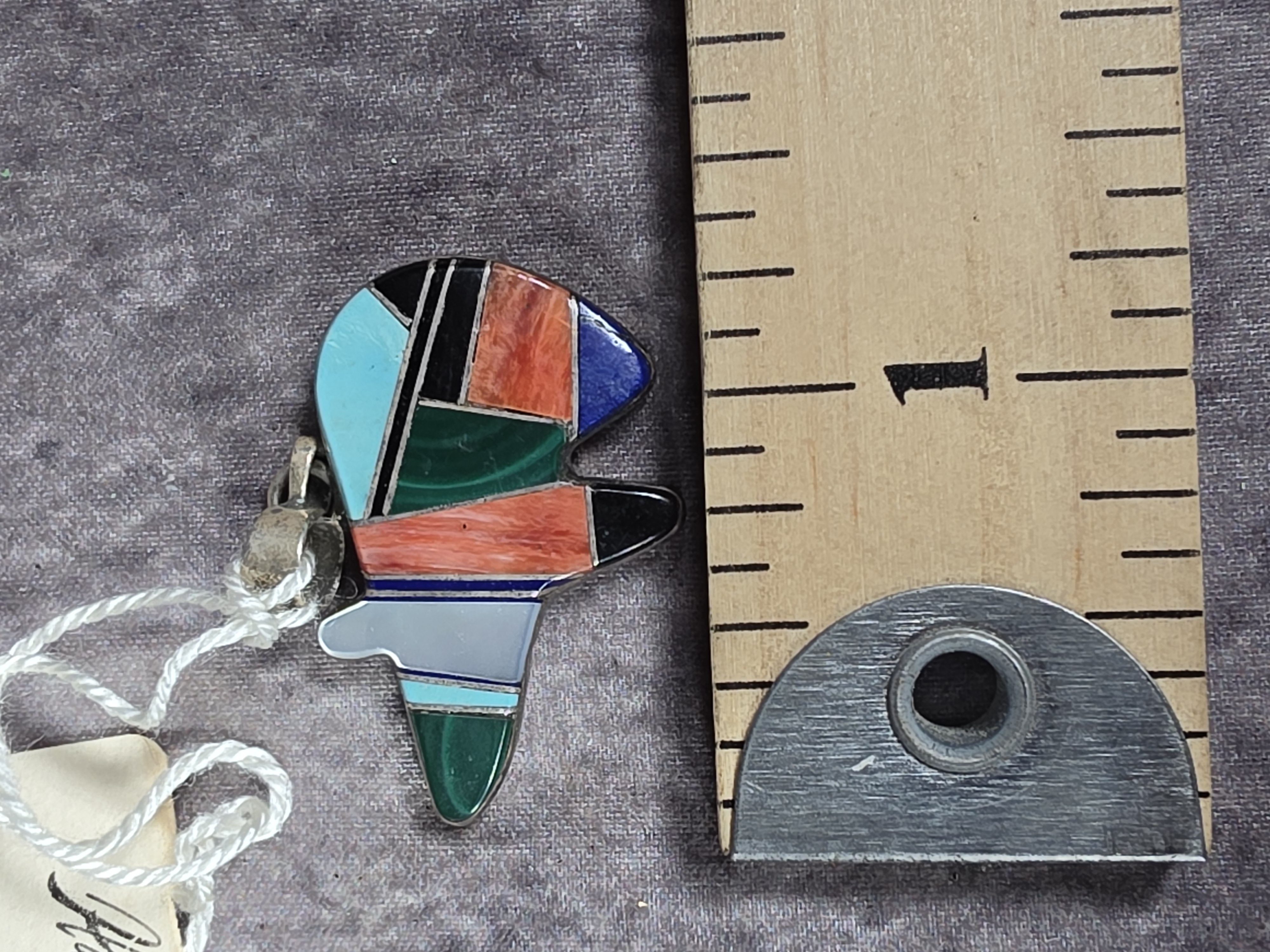 Southwestern Sterling Silver Multi-Stone Channel Inlay Bear Pendant