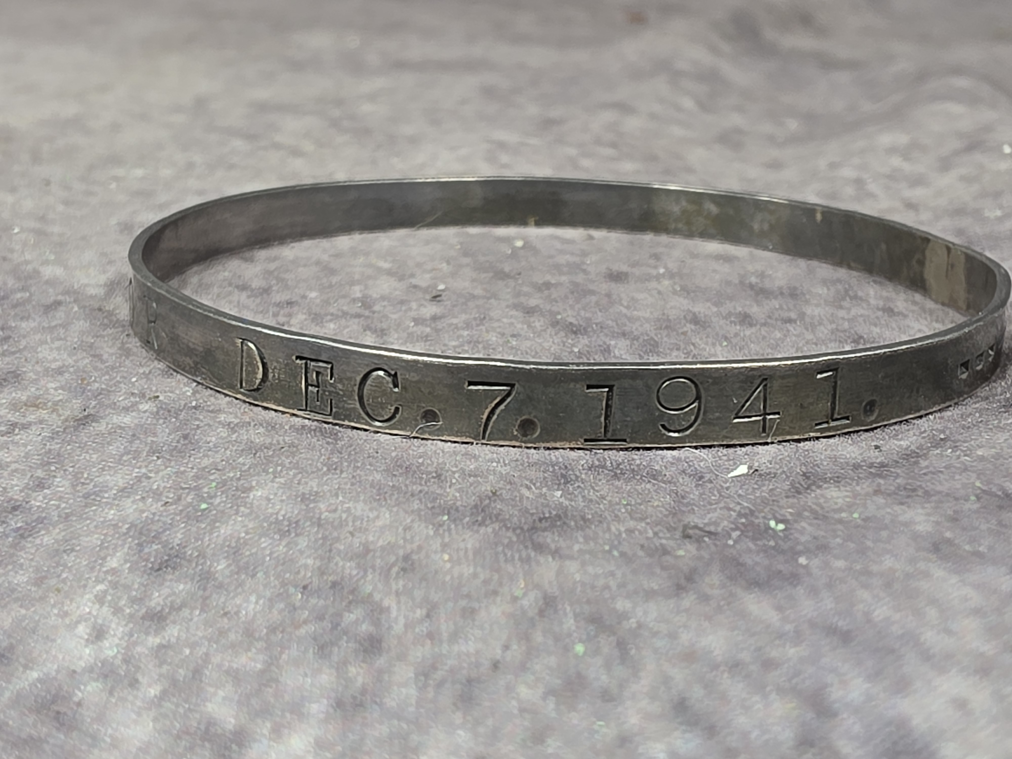 A World War II Era Sterling Silver Remember Pearl Harbor Bangle
