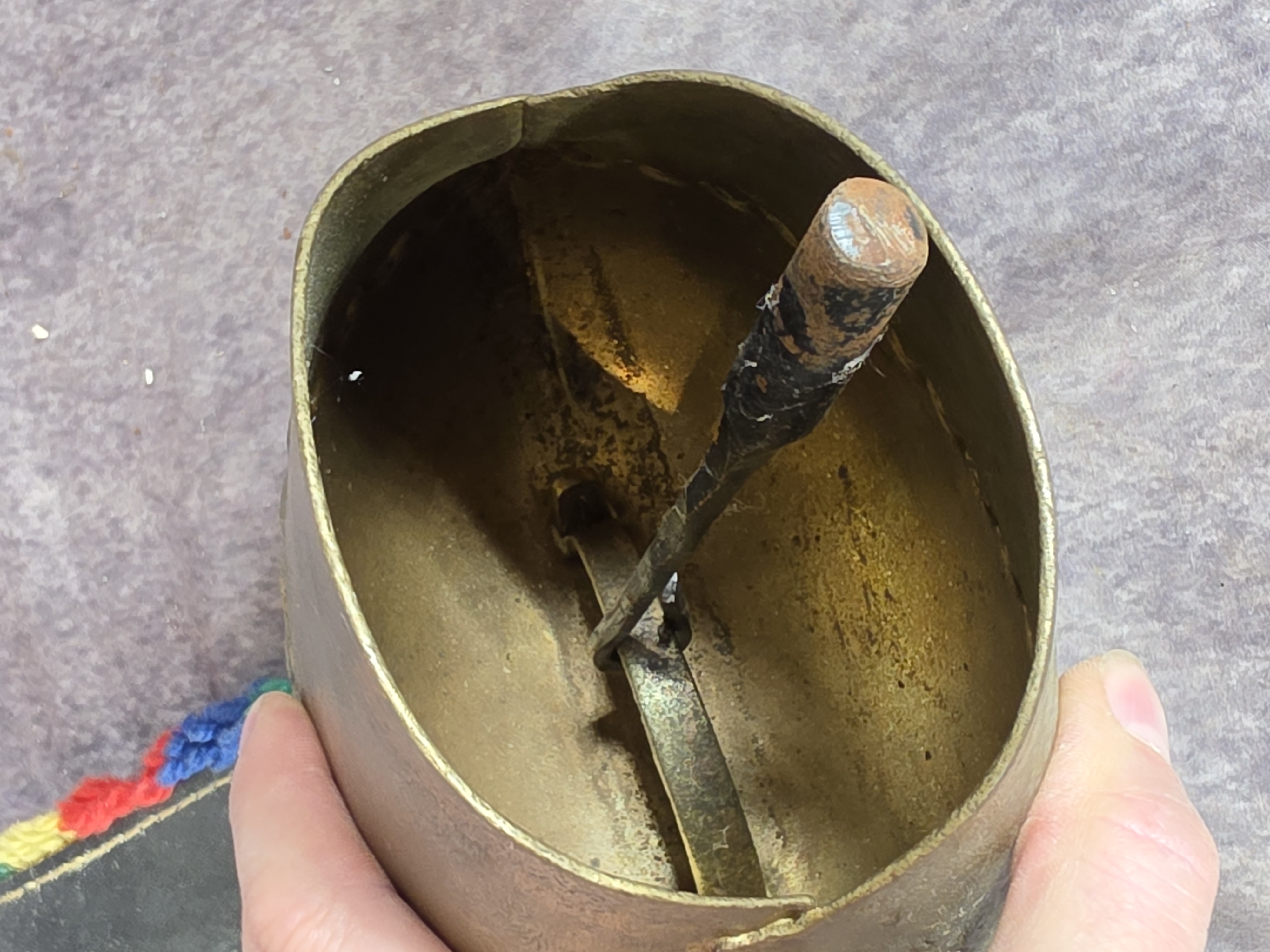 Large Hand Hammered Alpine Cowbell with Fringed Leather Collar