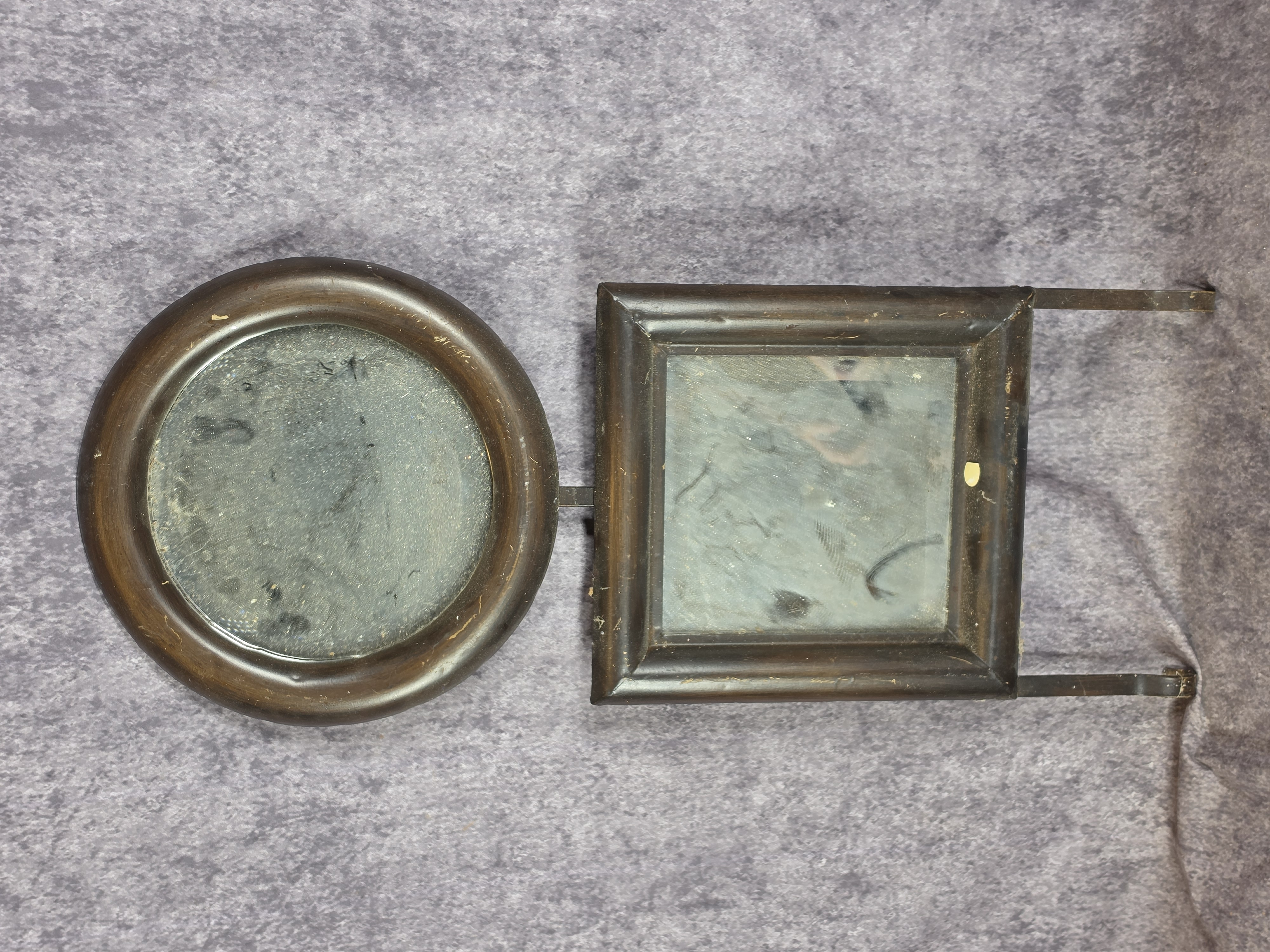 Three Wall Hanging Geometric Mirrors with Metal Faux Wood Frames