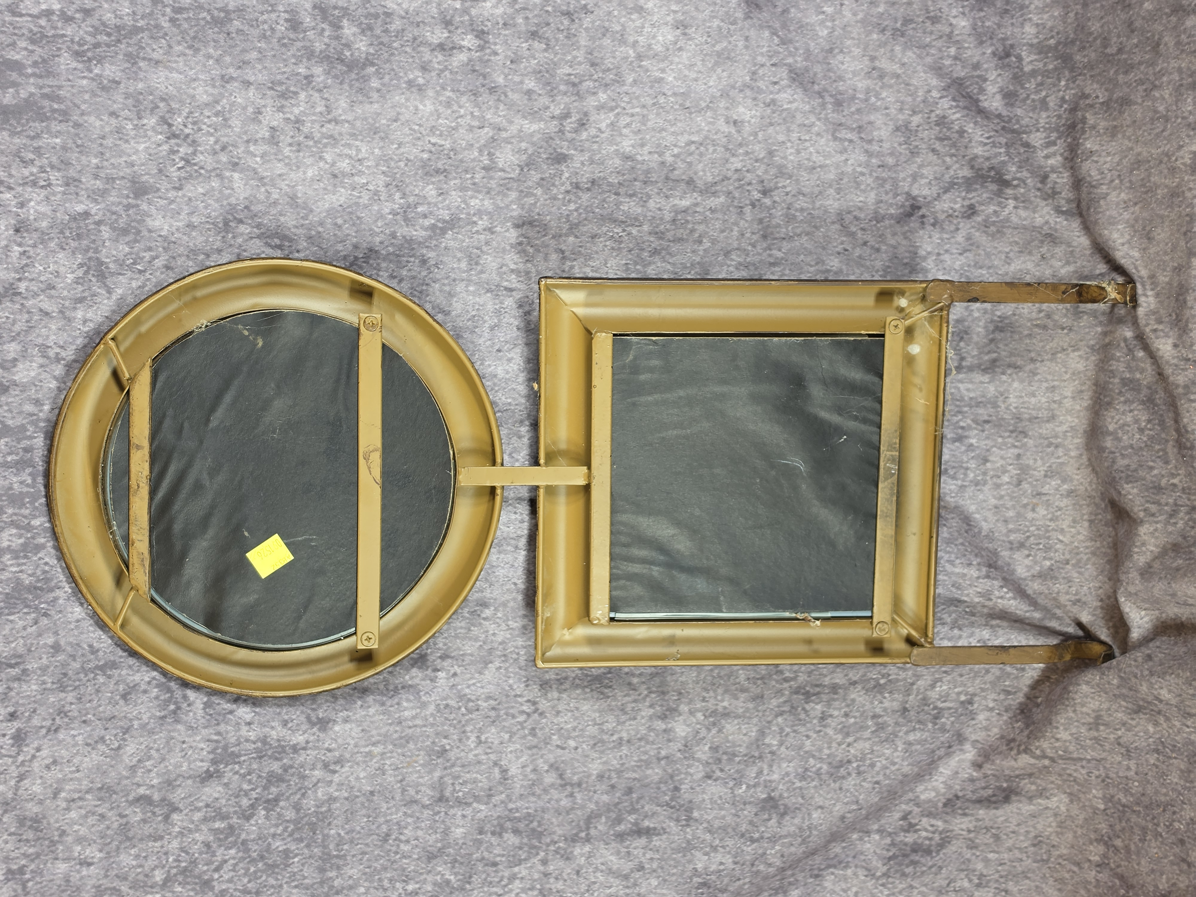 Three Wall Hanging Geometric Mirrors with Metal Faux Wood Frames