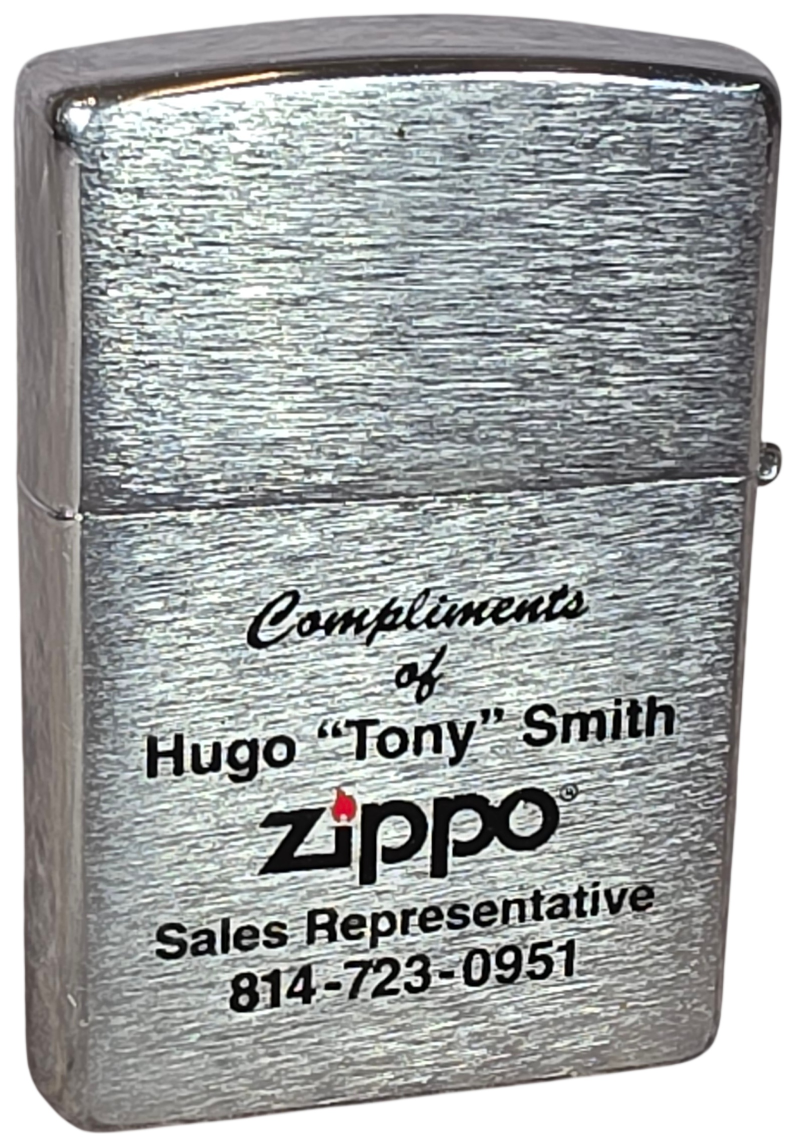 Brushed Chrome Zippo Windproof Lighter with Custom Inscriptions, 1998
