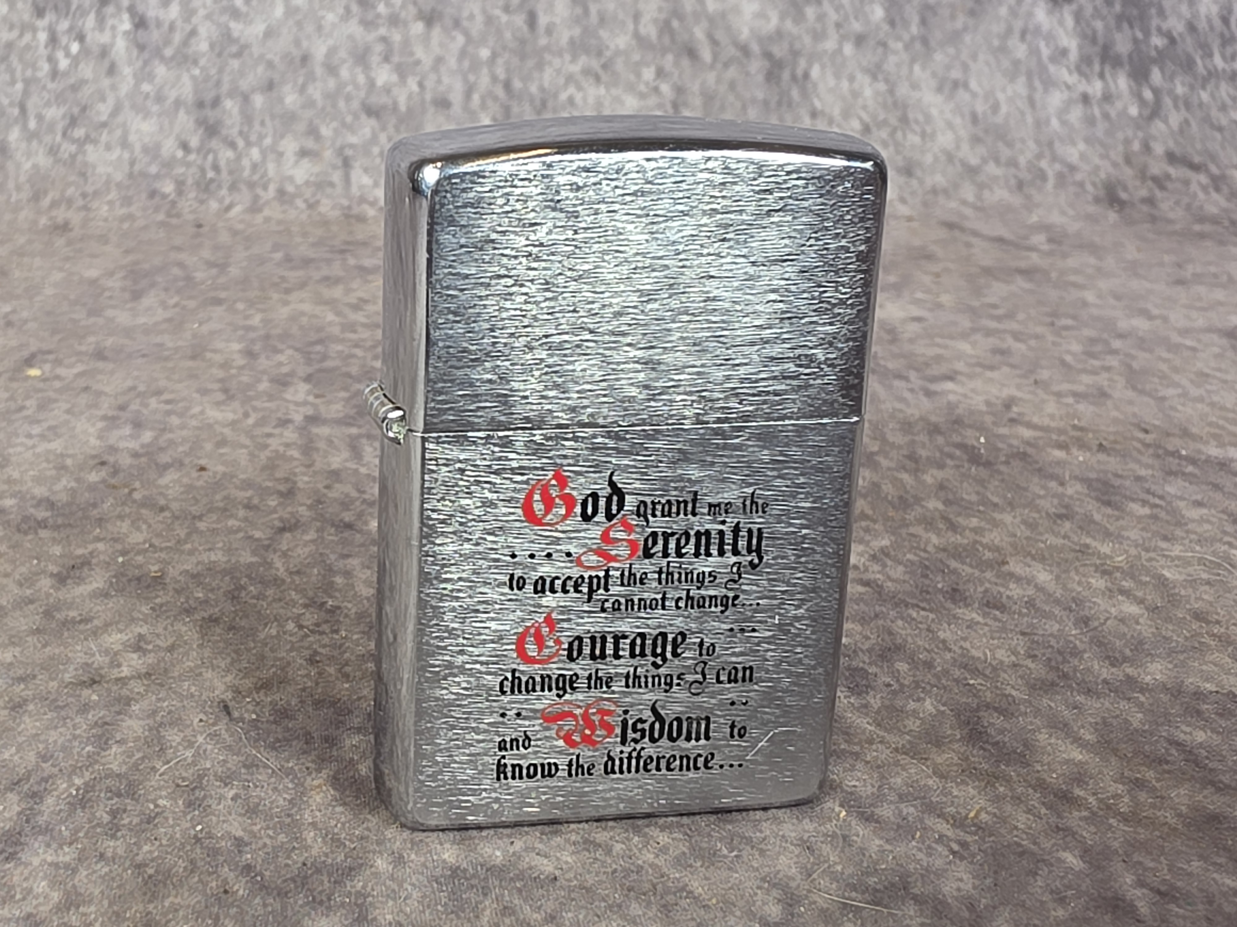 Brushed Chrome Zippo Windproof Lighter with Custom Inscriptions, 1998