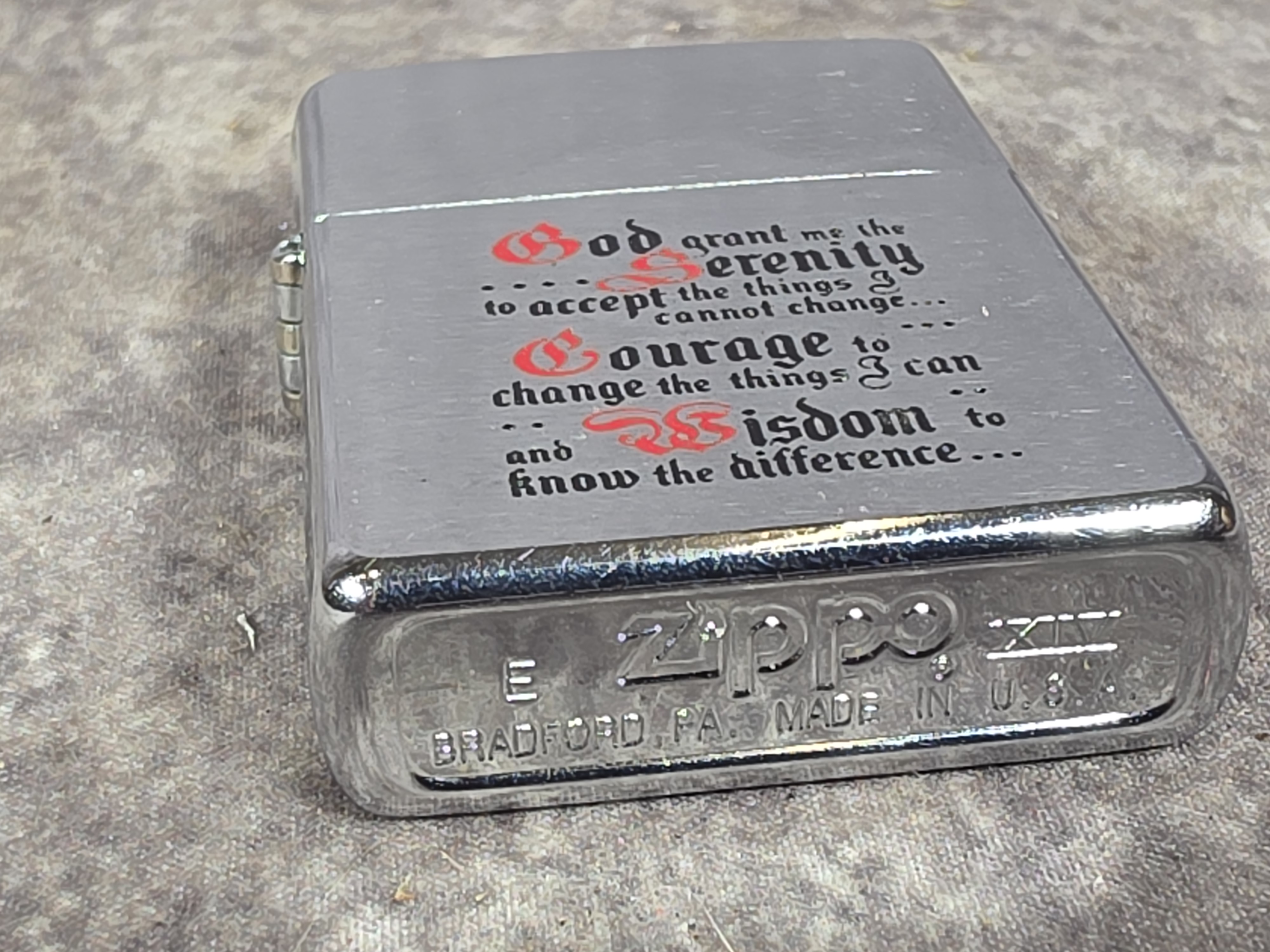 Brushed Chrome Zippo Windproof Lighter with Custom Inscriptions, 1998