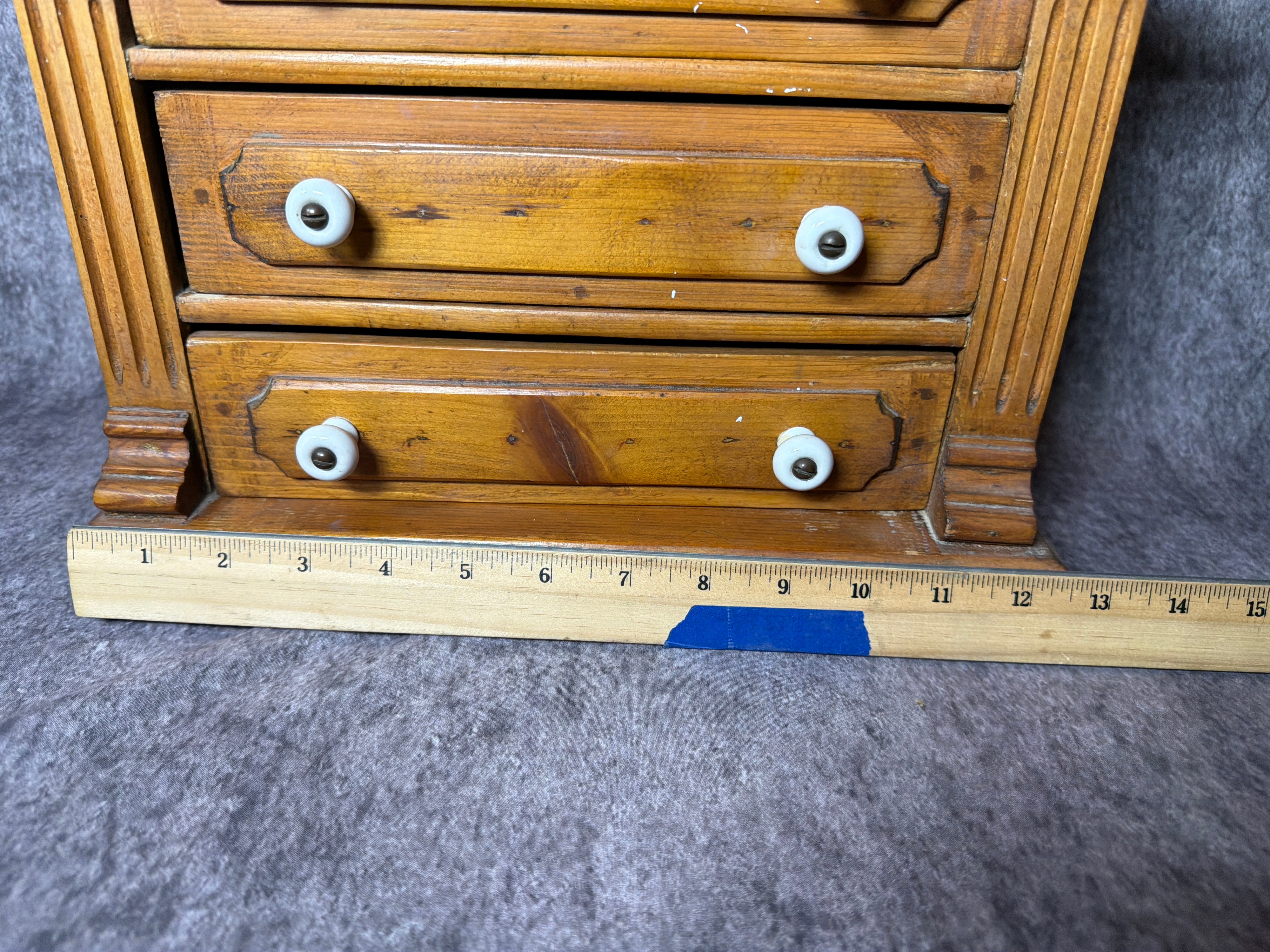 Miniature Softwood Three Drawer Chest with Porcelain Knobs