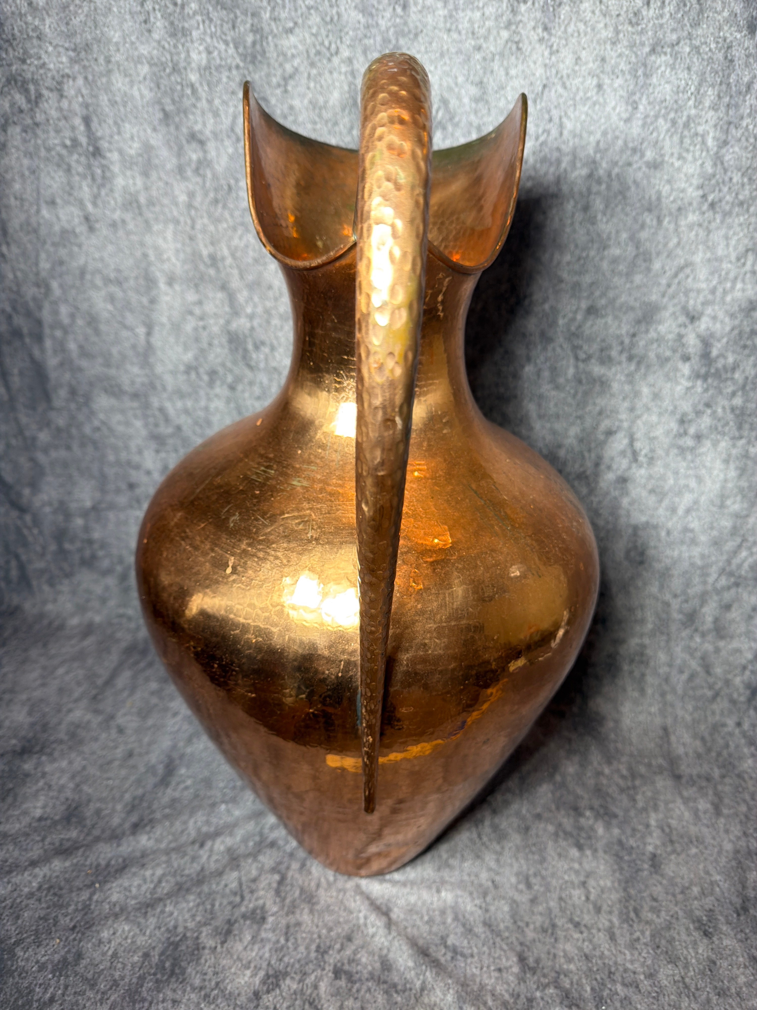 Large Hand Hammered Copper Pitcher with Elongated Handle