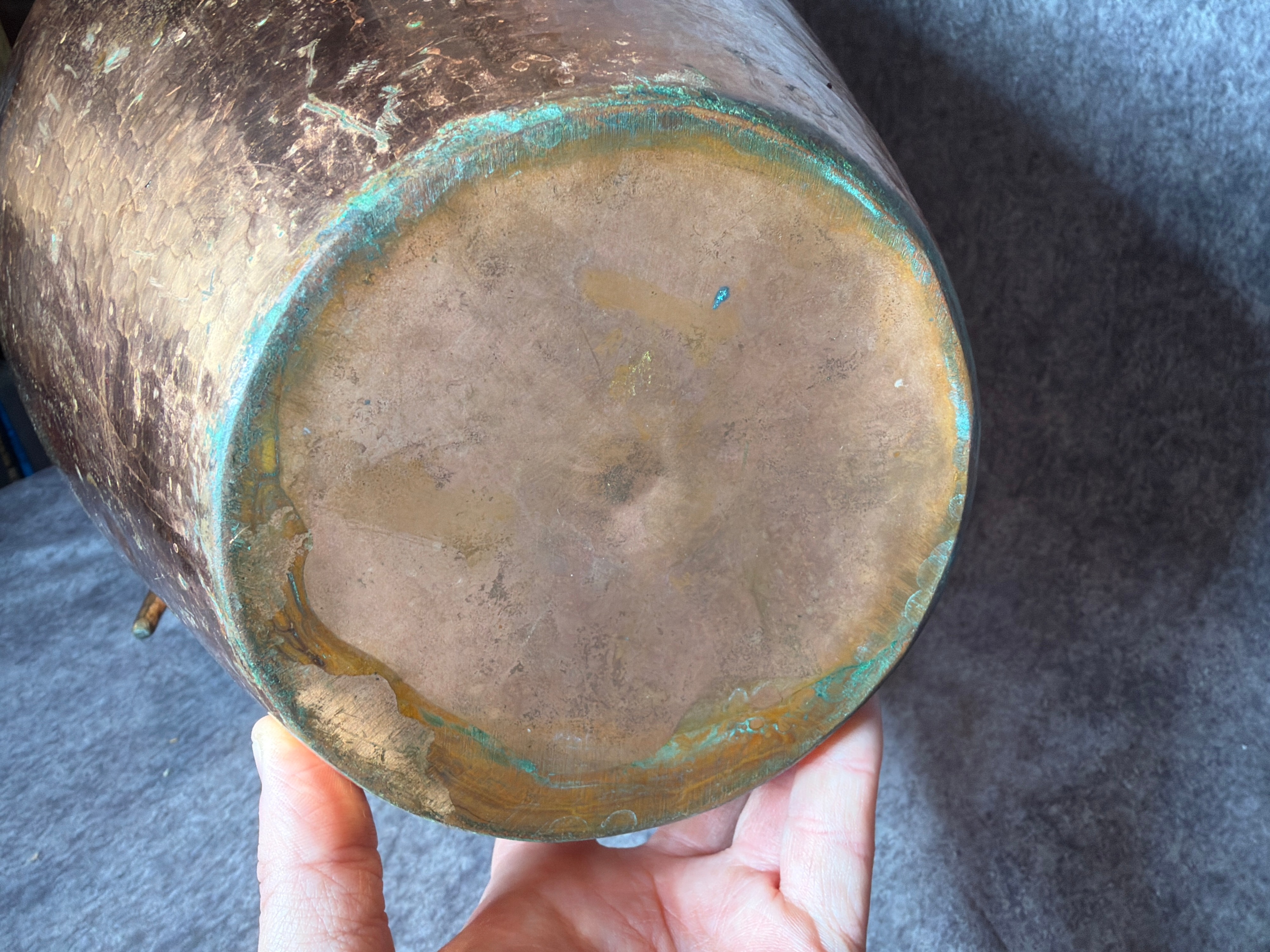 Large Hand Hammered Copper Pitcher with Elongated Handle
