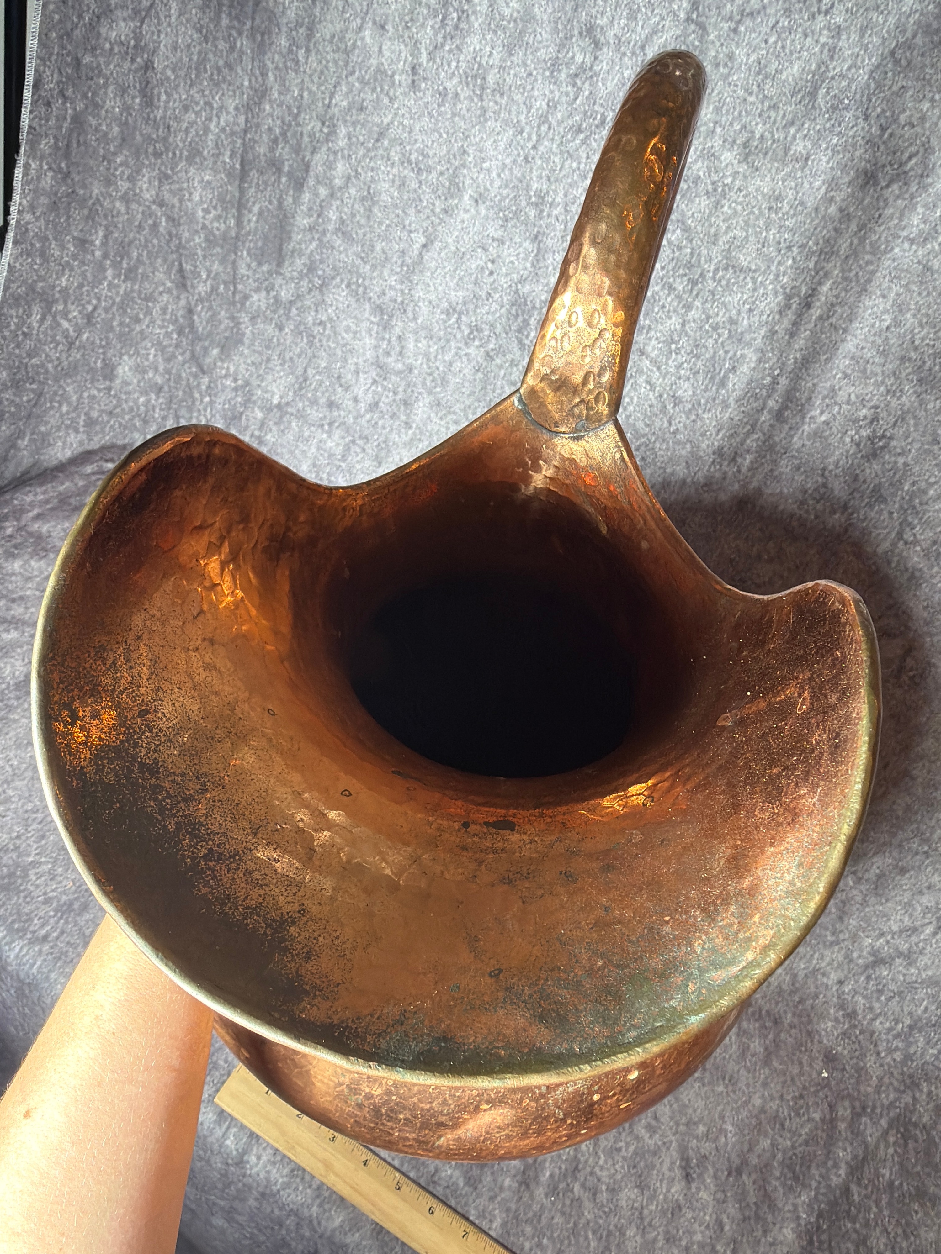 Large Hand Hammered Copper Pitcher with Elongated Handle