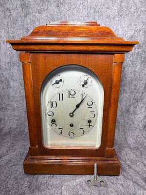 German Westminster Chime Three-Train Mantel Clock. Shipping is available on this lot. Pickup is 
