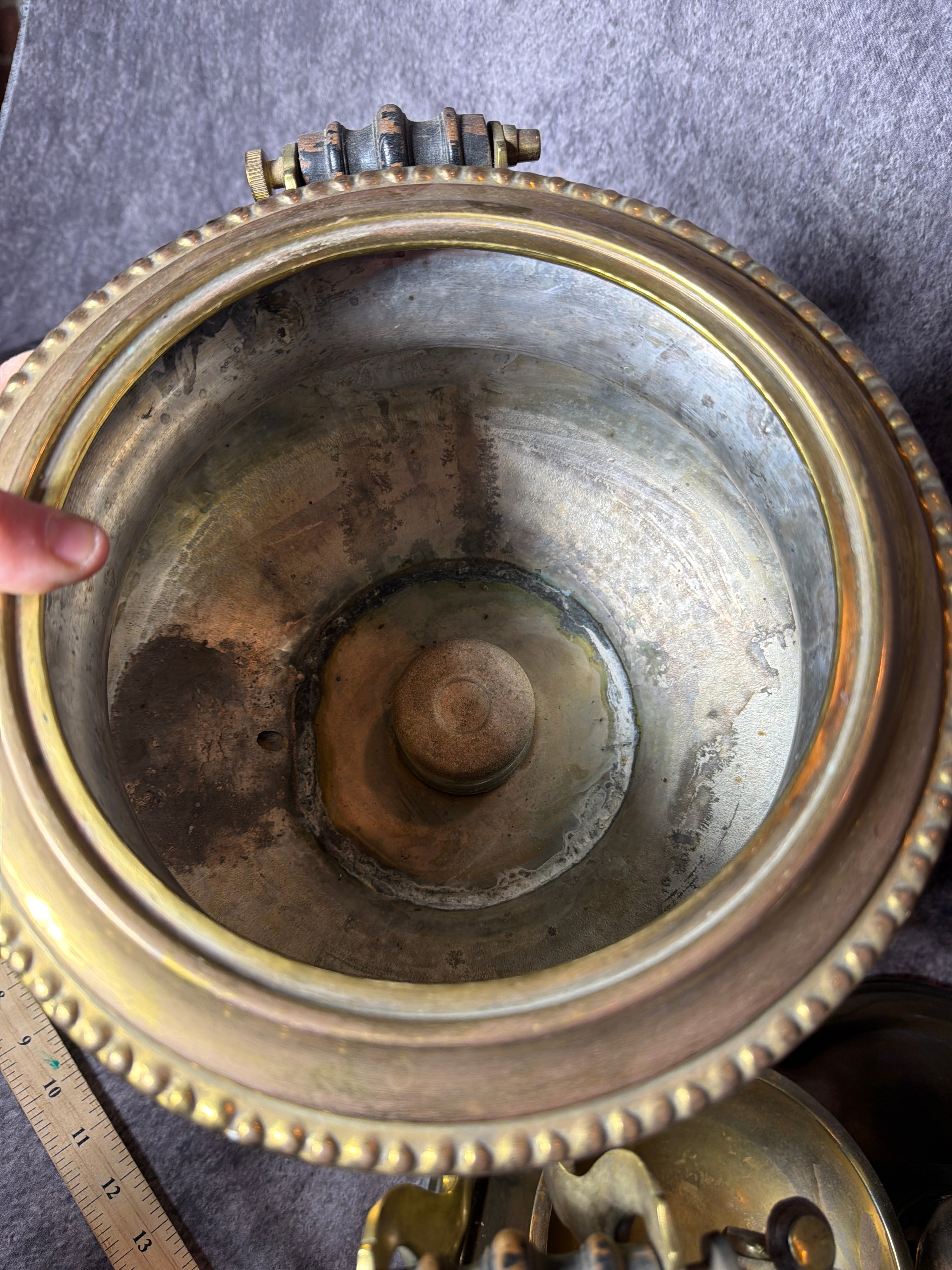 Two Brass Samovars with Accessories