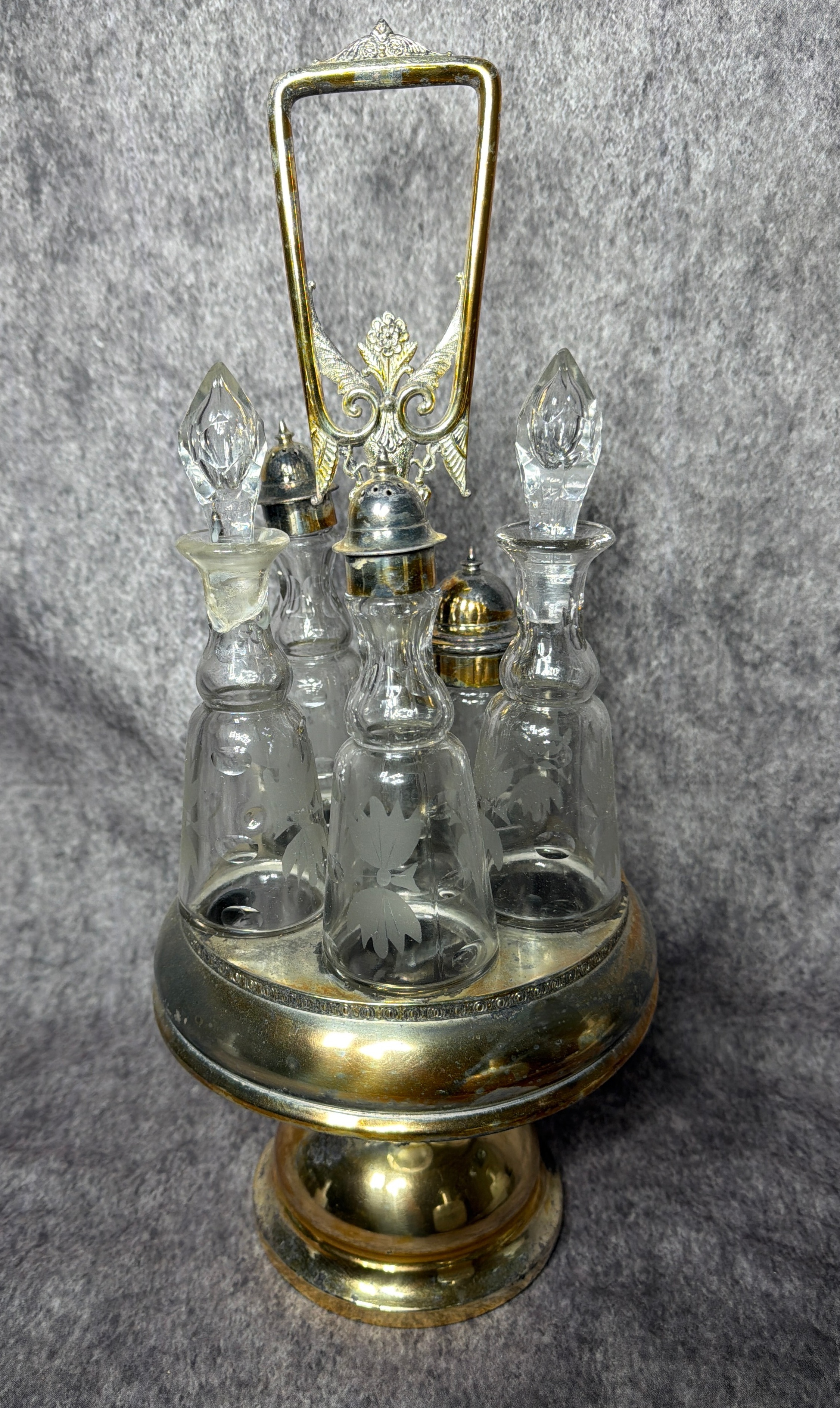 Victorian Five Bottle Silver Plated Rotating Caster Set