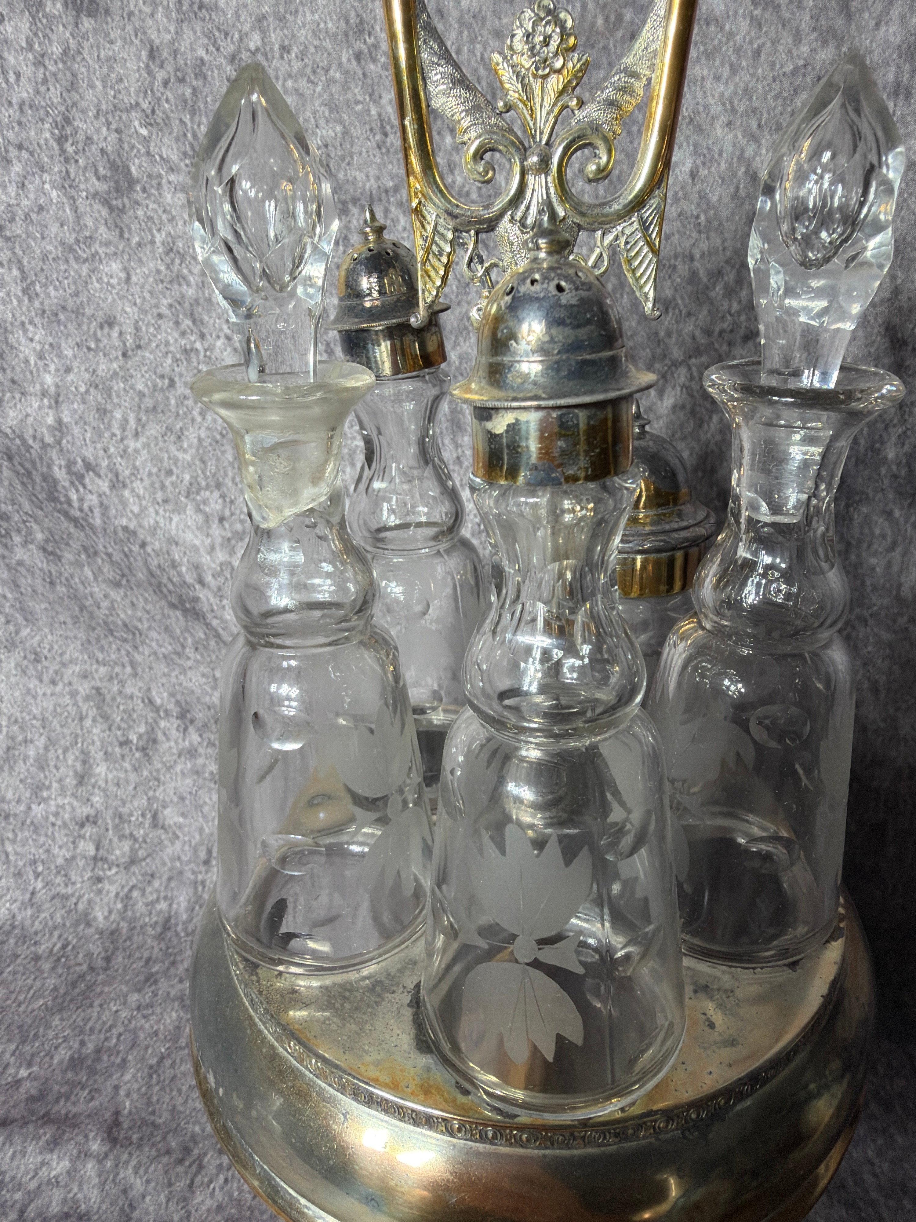 Victorian Five Bottle Silver Plated Rotating Caster Set