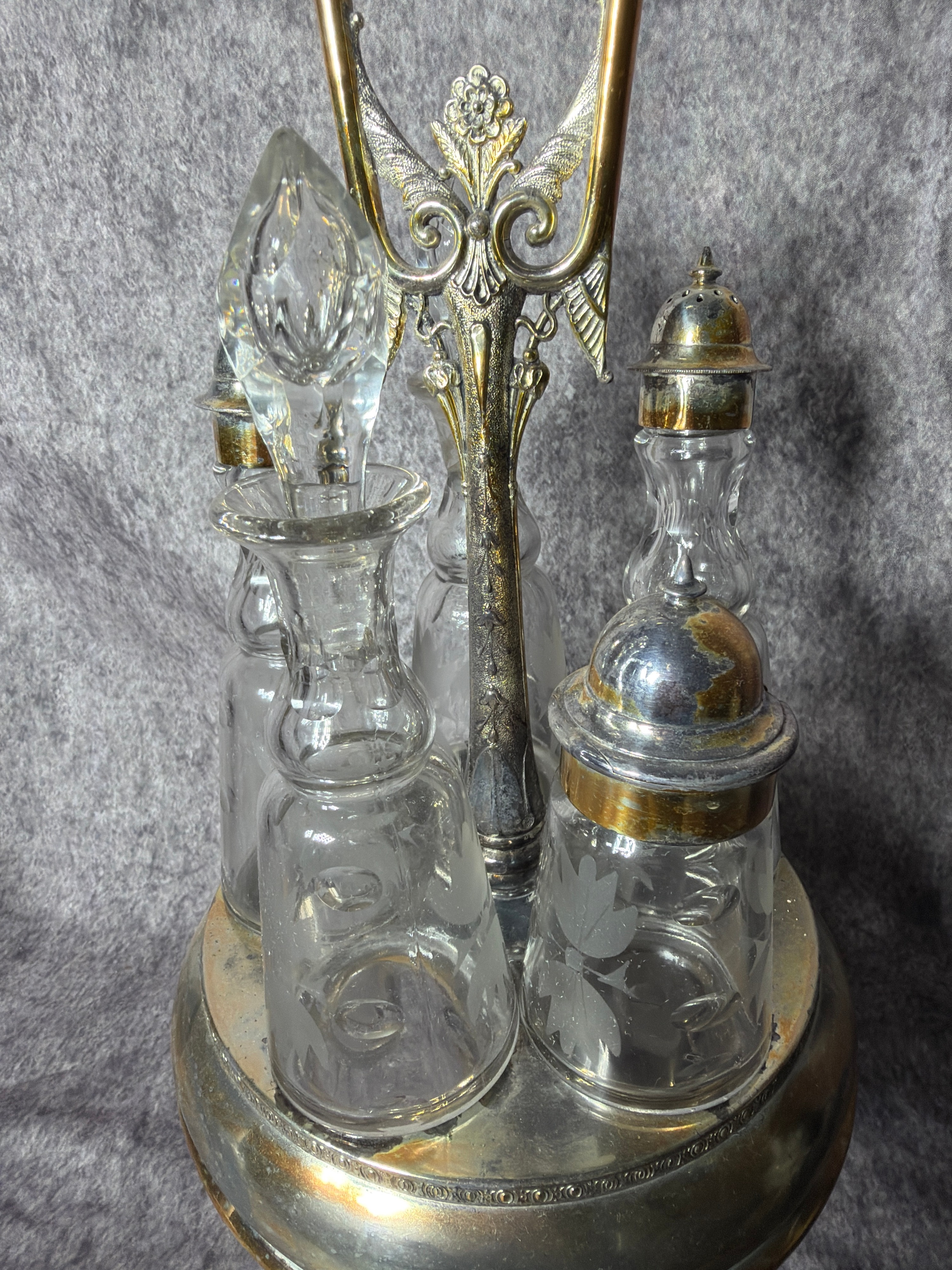 Victorian Five Bottle Silver Plated Rotating Caster Set