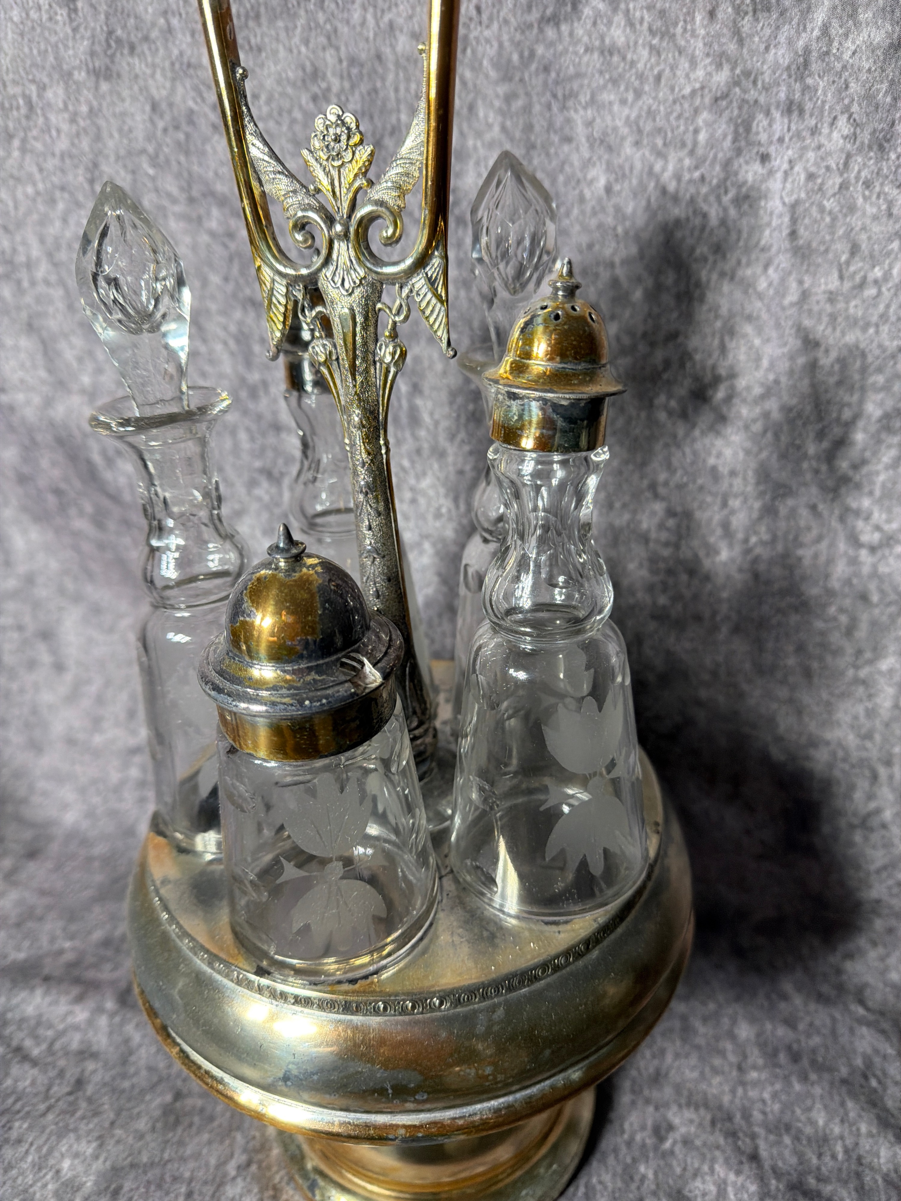 Victorian Five Bottle Silver Plated Rotating Caster Set
