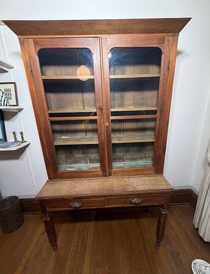 American Antique Two Piece Step Back Cupboard with Glazed Upper Cabinet. We will have large 