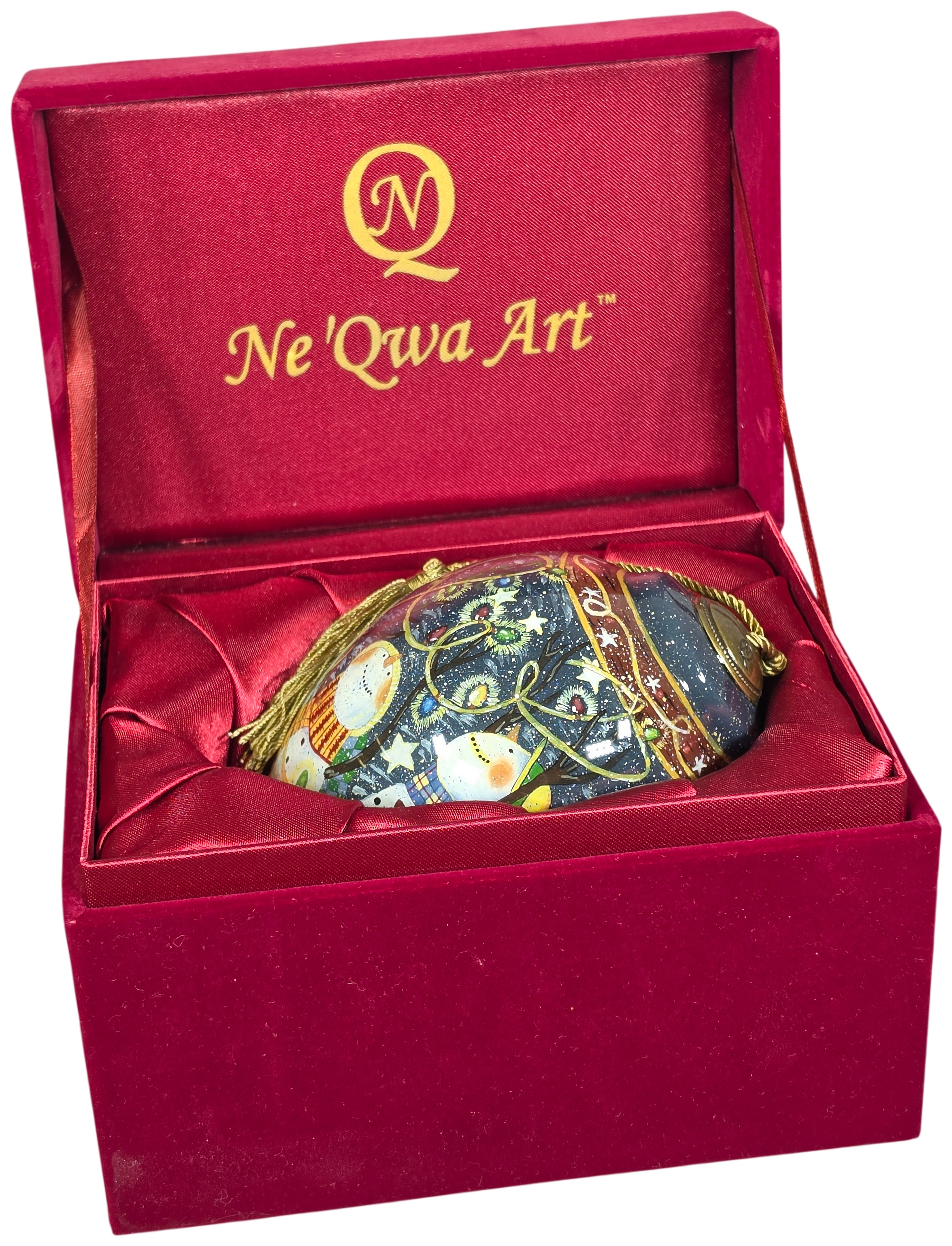 Ne Qwa Art Inside Painted Glass Snowman Ornament with Original Presentation Box