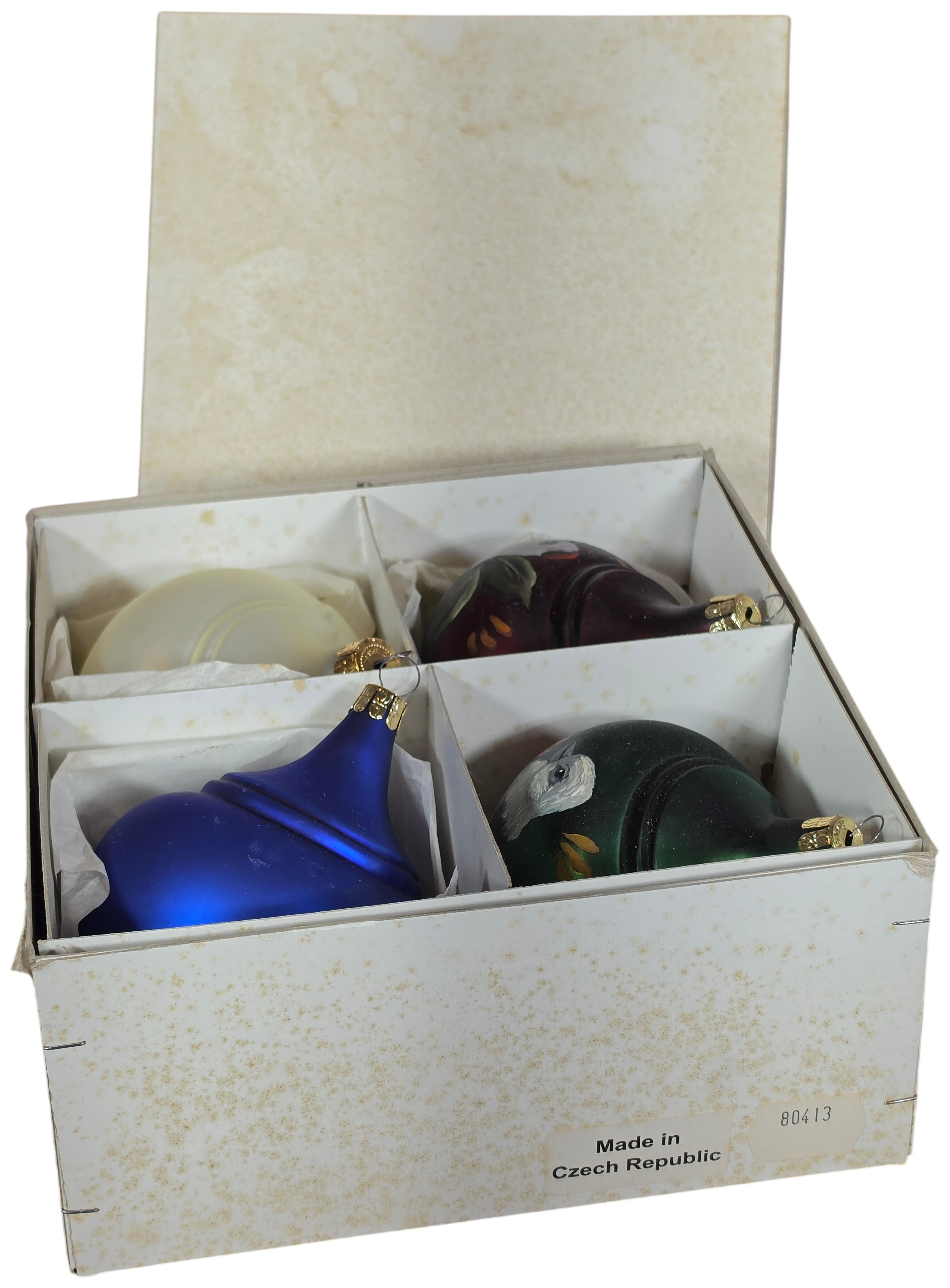 A Set of Four Hand Painted Czech Glass Christmas Ornaments
