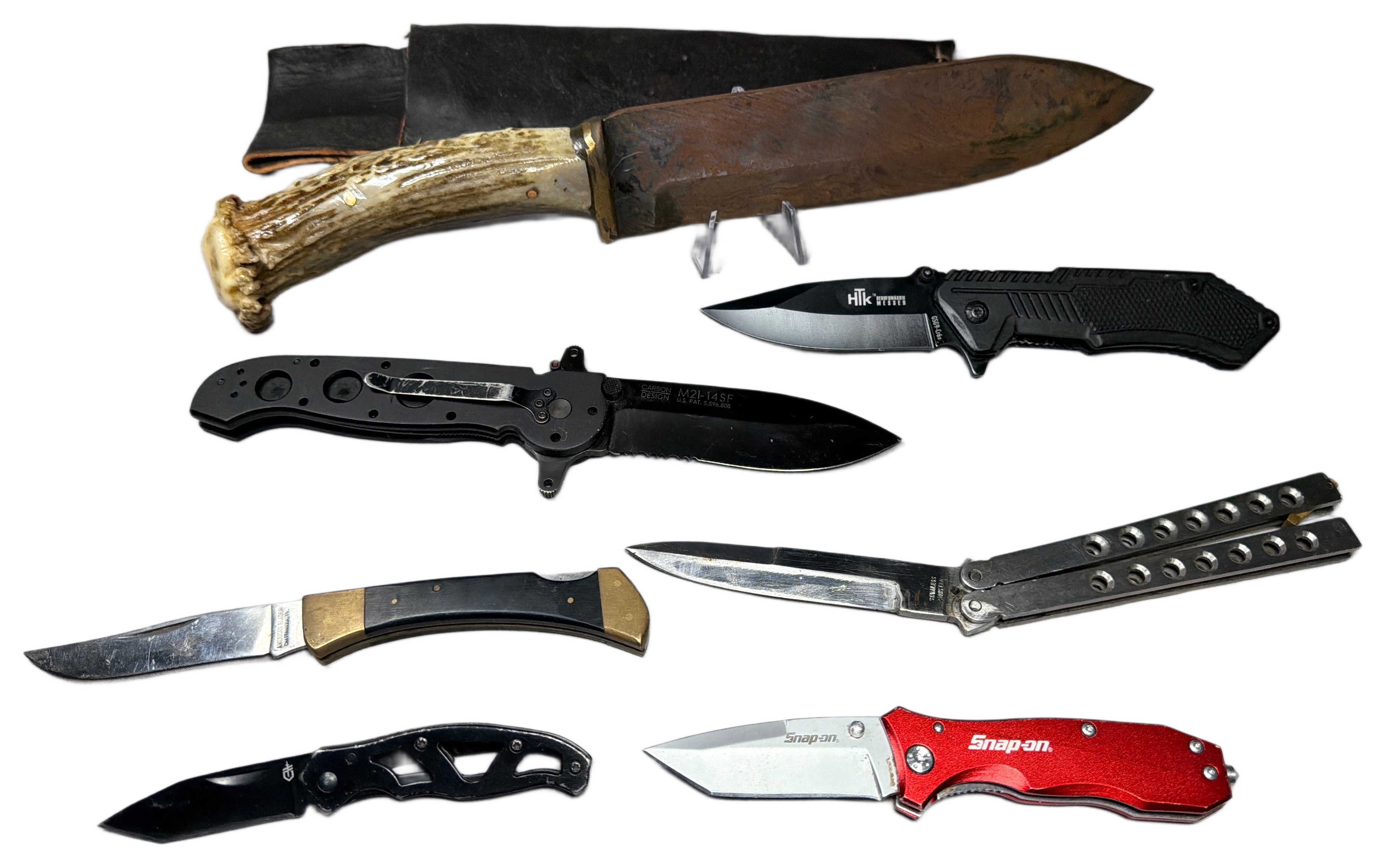 A Collection of Seven Assorted Fixed Blade and Folding Knives Including CRKT Gerber and Snap-on