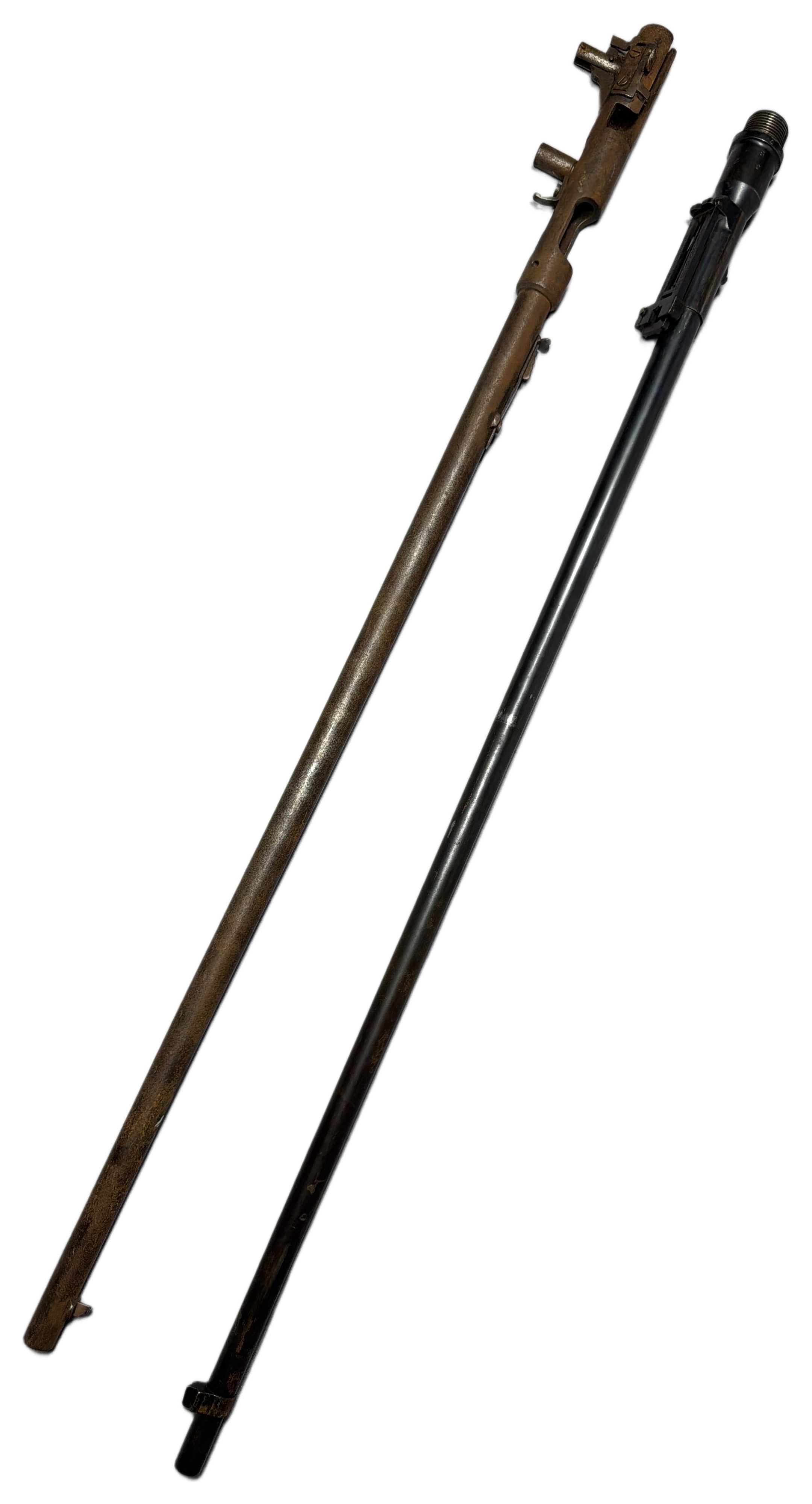 Two Disassembled Rifle Barreled Components Including Arisaka Type Barrel