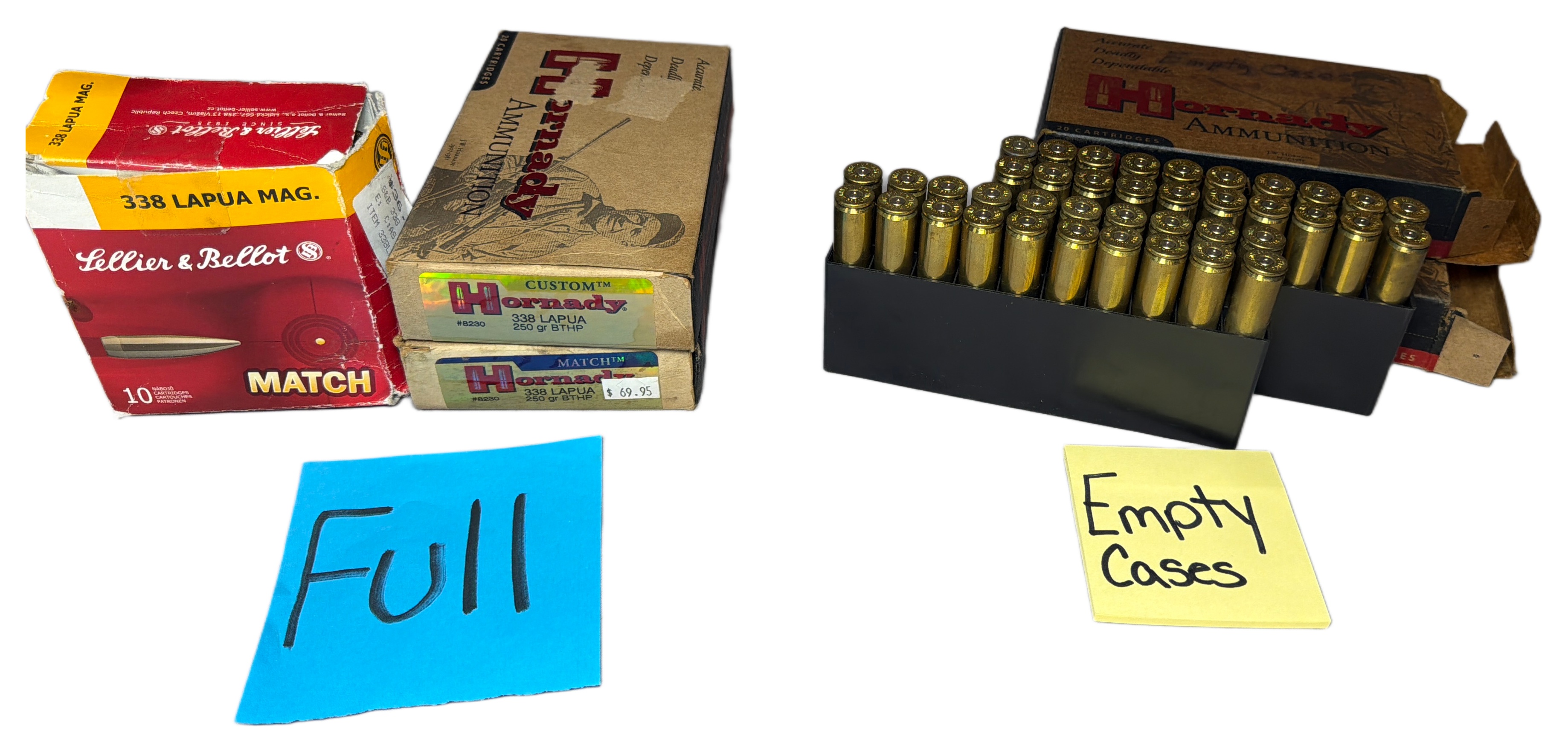 Hornady and Sellier and Bellot Collection of Fifty Cartridges and Fifty Empty Brass Cases .338 Lapua Magnum