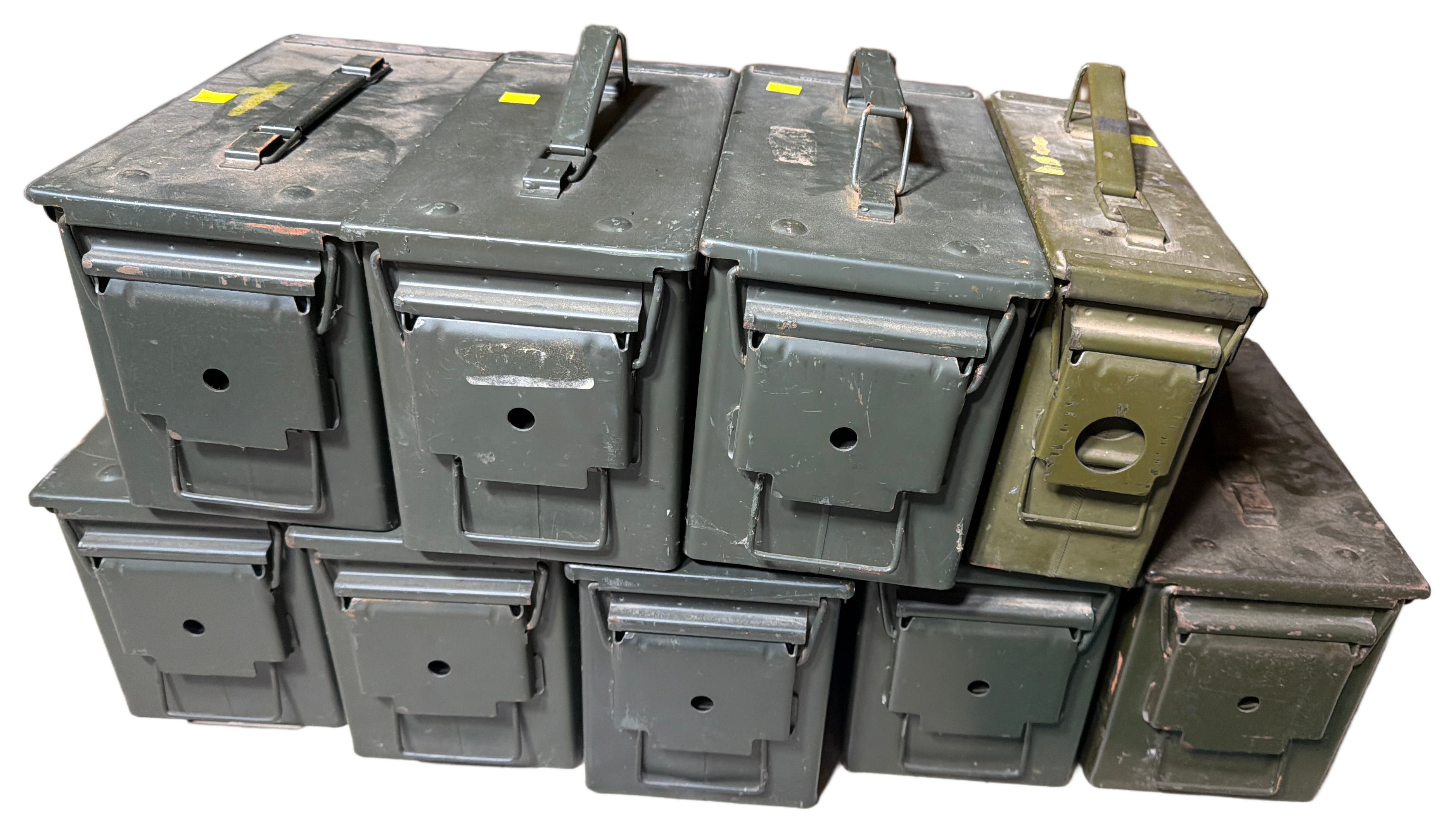 A Collection of Nine US Military Steel Ammunition Storage Cans