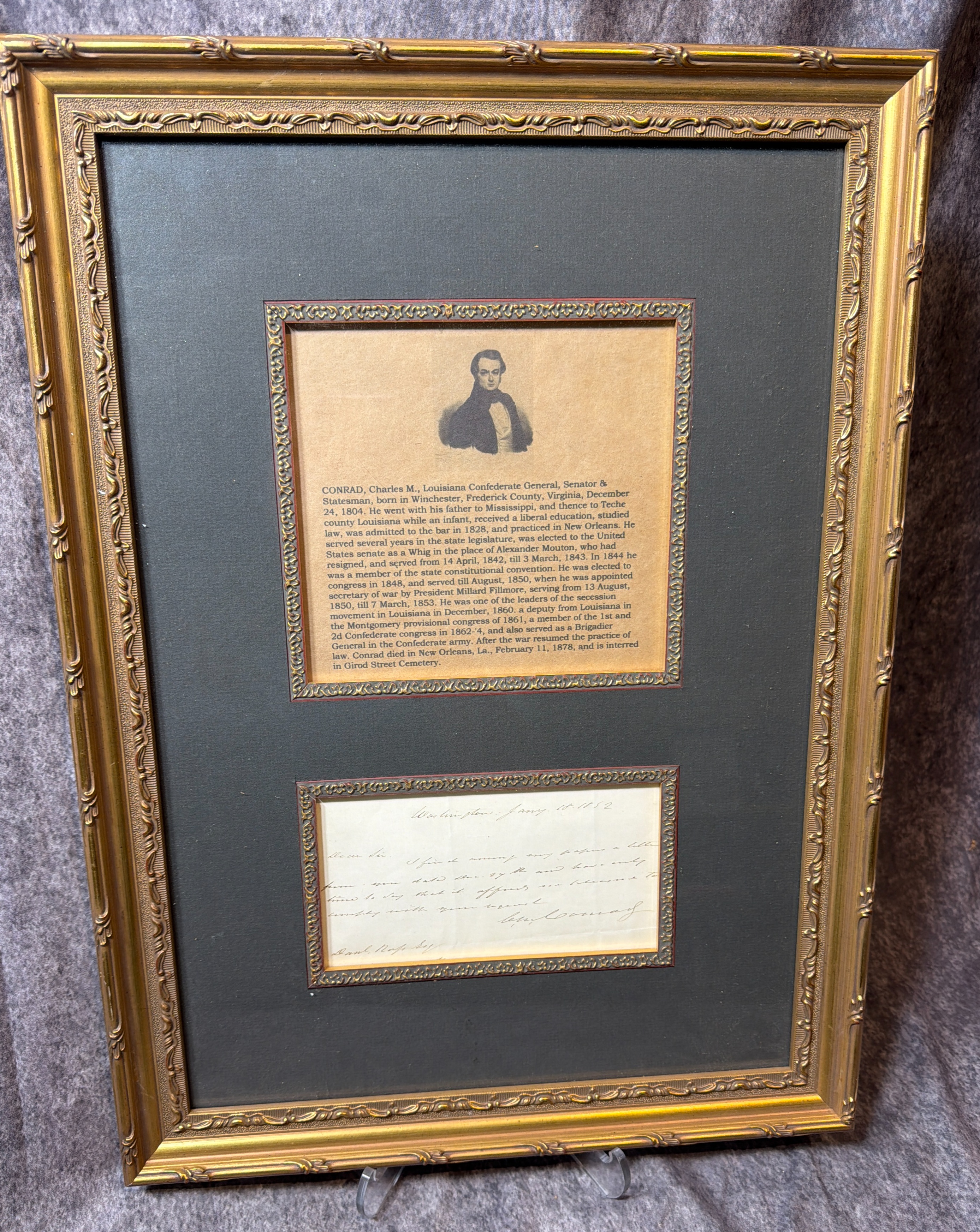 1852 Note Signed by Charles M. Conrad as U.S. Secretary of War