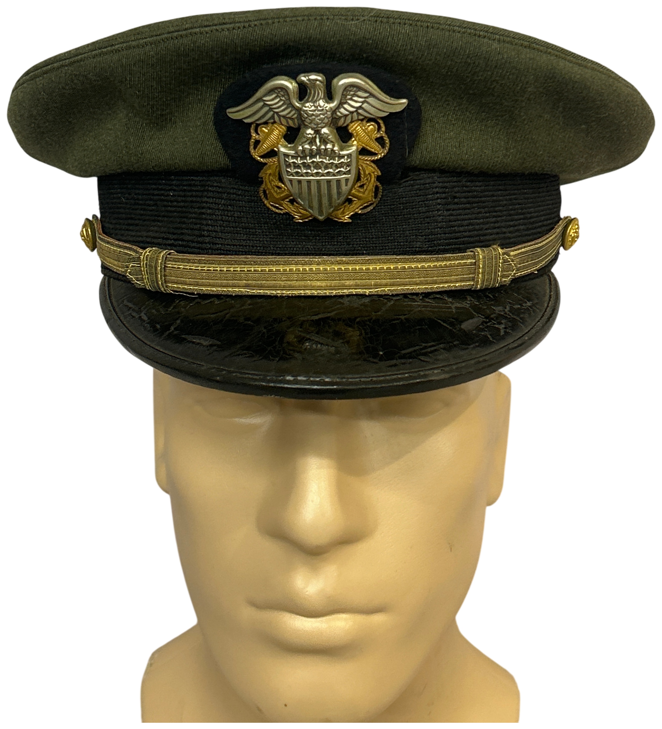 WWII U.S. Navy Officer Forest Green Aviation Visor Cap Identified to John F. Lytle Jr.