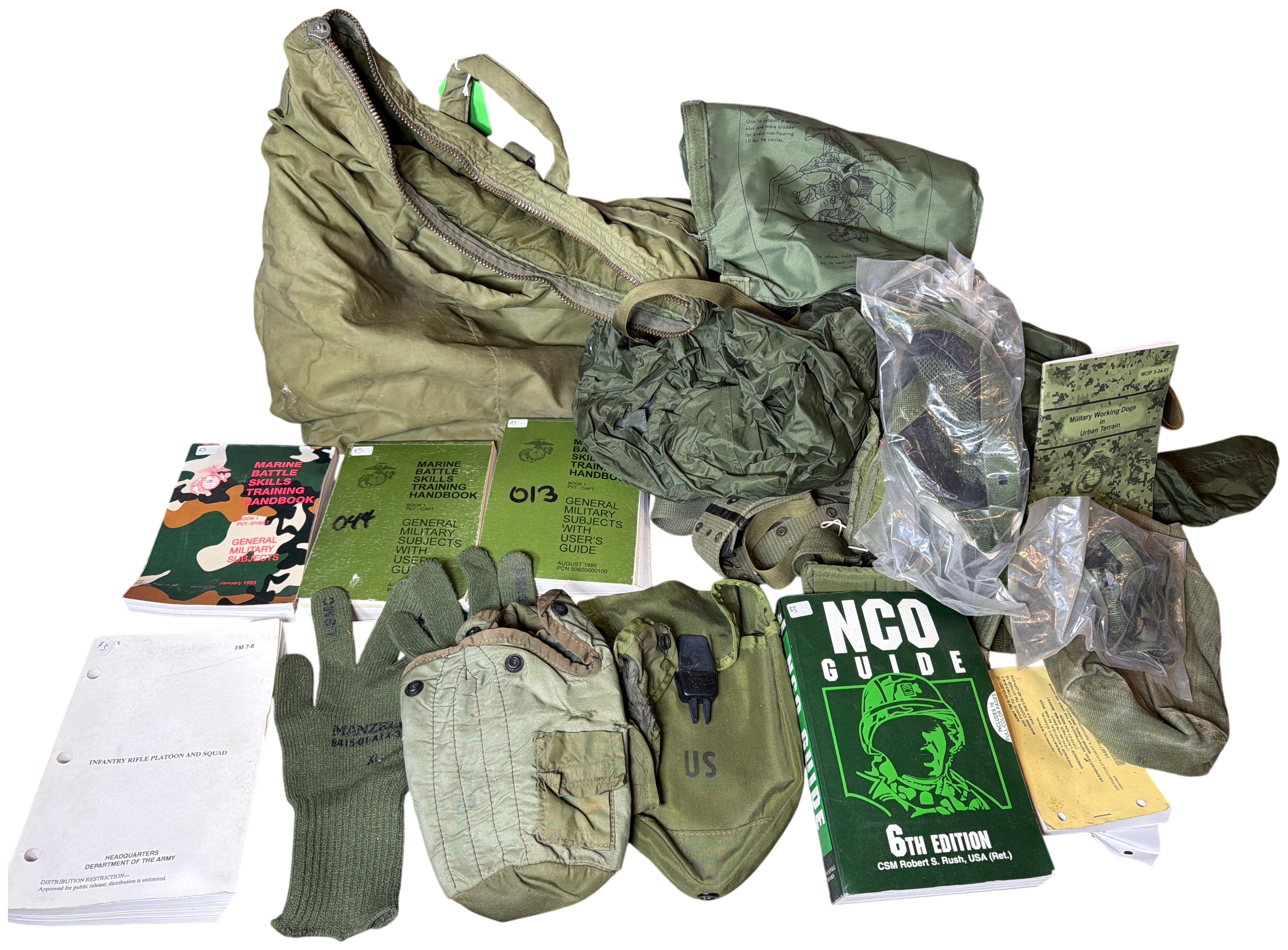 A Collection of Late 20th Century US Marine Corps and US Army Field Gear and Manuals