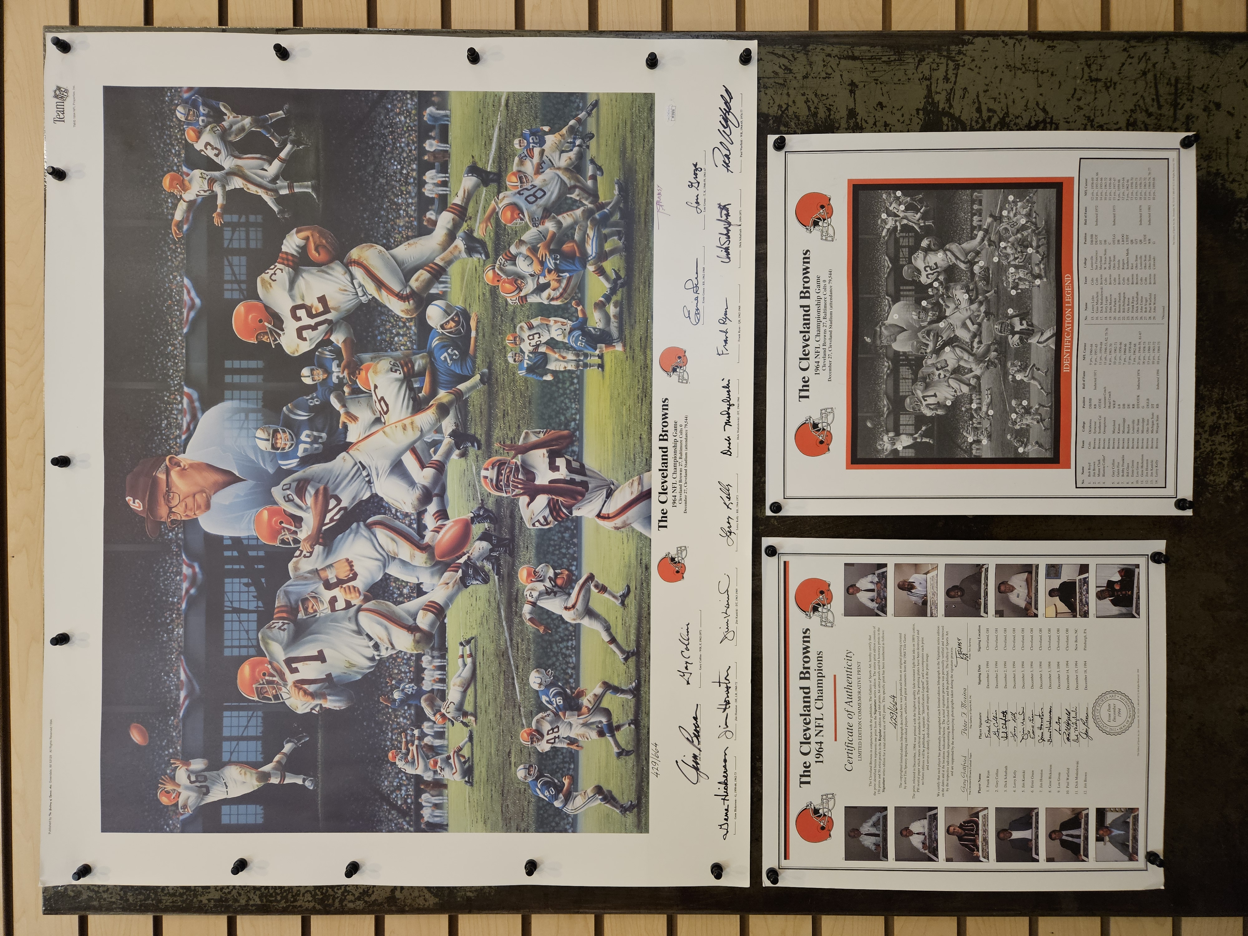 1964 Cleveland Browns Championship Print Signed by 12 Players, Including Jim Brown, with Certificate