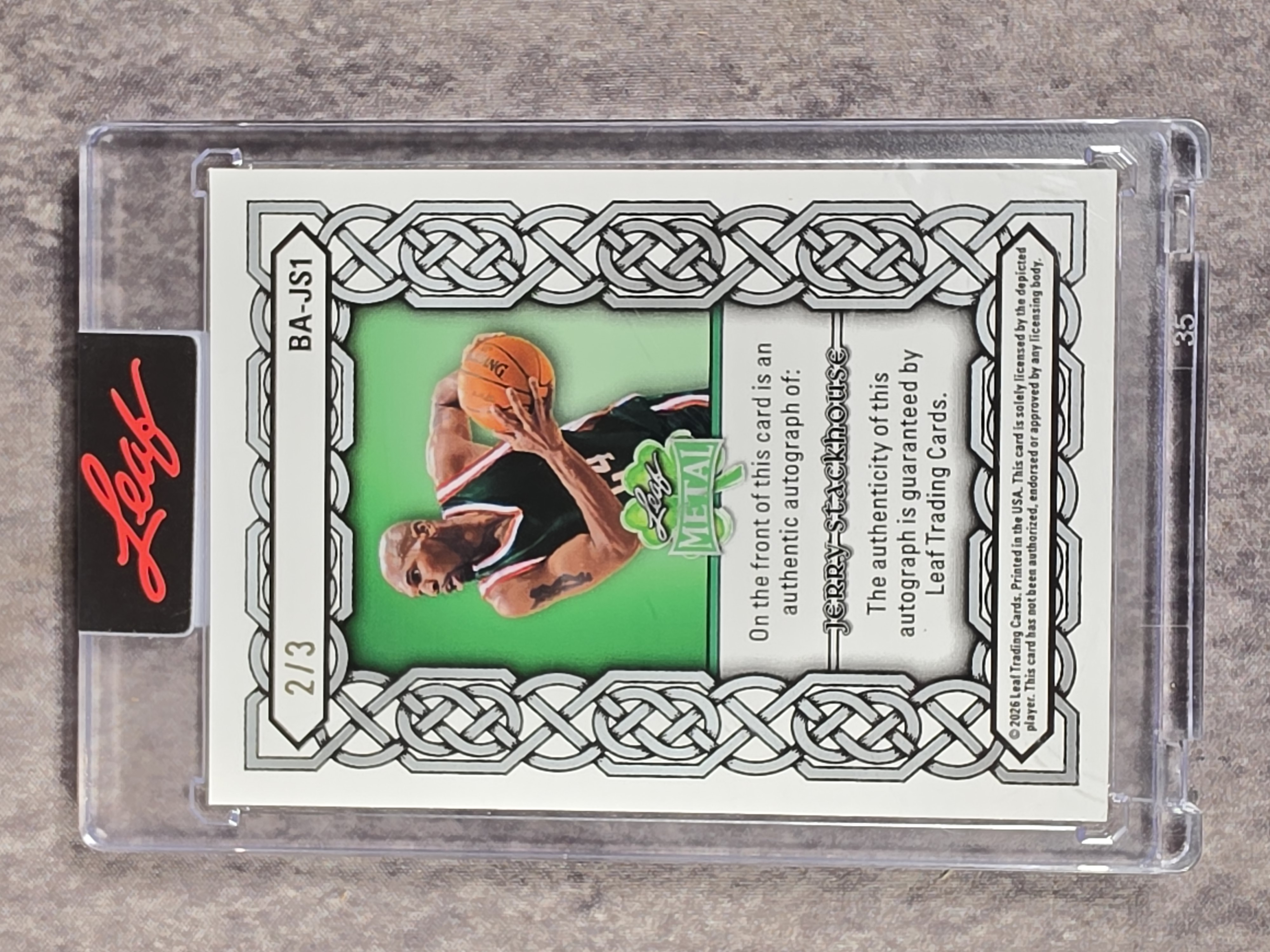 Jerry Stackhouse Autographed, Encased 2026 Leaf Metal Serial # 2/3