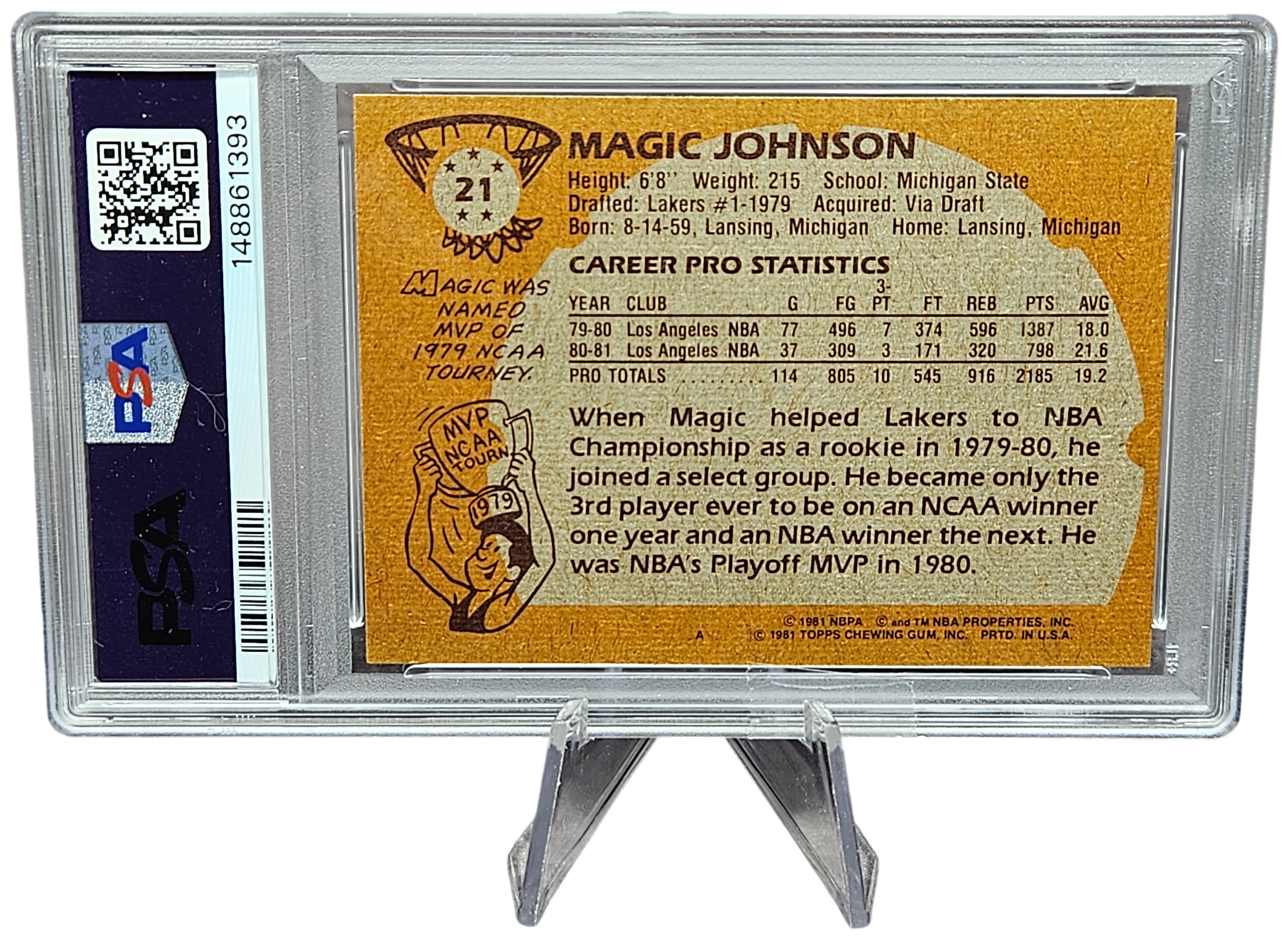 Magic Johnson 1981 Topps, Full PSA, NM