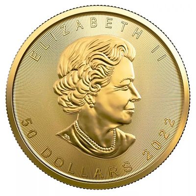 מטבע זהב "מייפל" (Maple Leaf) קנדי 
. טוהר: 24 קראט (0.9999 זהב טהור) 
משקל כולל: 31.103 גרם (1 