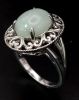 A New Sterling Silver and Green Prehnite Cabochon Filigree Design Ring Size S. The Crown Image - 1