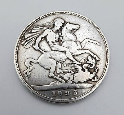 An 1893 Queen Victoria Silver Crown Coin. EF+ grade.