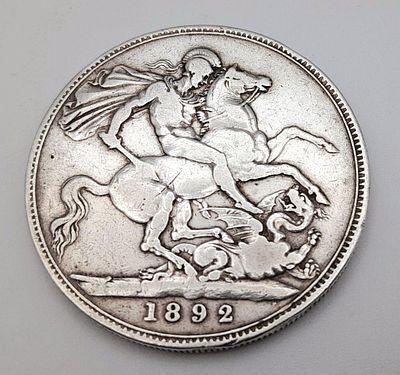 An 1892 Queen Victoria Silver Crown Coin. EF+ grade.