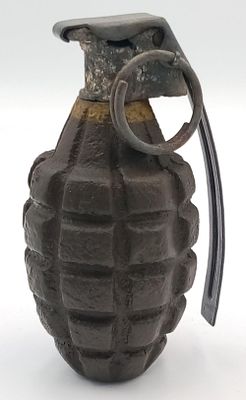 A INERT WW2 US Pineapple Hand Grenade. Found in the Ardennes Forest. The lever has been 