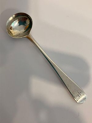 Antique GEORGE III SILVER MUSTARD SPOON.Clear Hallmark for Stephen Adams, London,1789. Old 