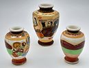 Three Vintage Hand-Painted Japanese Satsuma Vases. 13cm largest piece.Image - 2