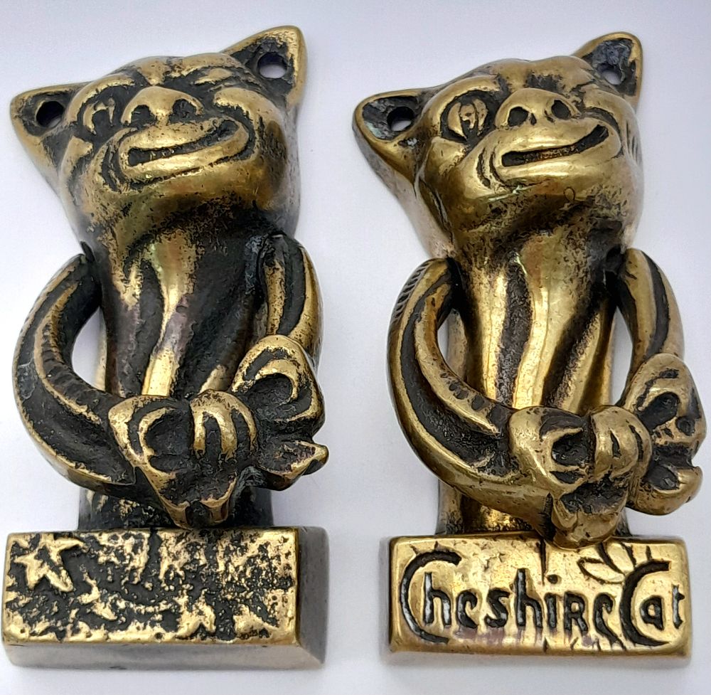 Two Antique Brass Cat Form Door Knockers. 8cm.