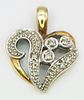A 9K YELLOW GOLD DIAMOND SET HEART PENDANT / CHARM. 1.1G. 18MM.Image - 1