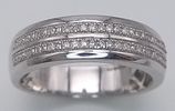 A 9K white gold diamond double row ring, 0.18ct diamond weight, 5.9g total weight, ring size S. Image - 1