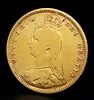 An 1891 Queen Victoria Half Sovereign 22k Gold Coin. Sydney mint, shield back. No initials. C-1003.Image - 1