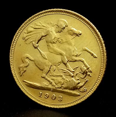 A 1903 Edward VII, 22k Gold Half Sovereign Coin. Sydney mint. C-1013.