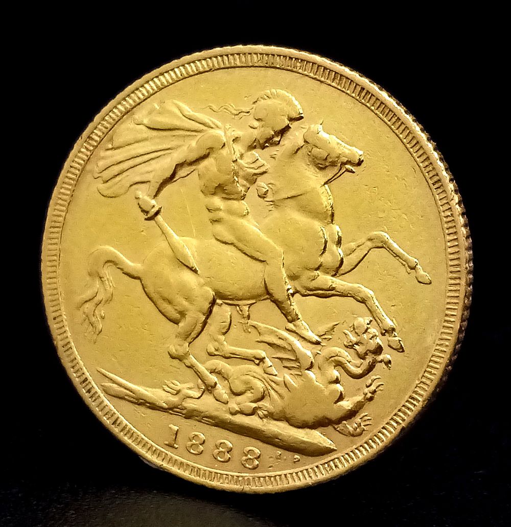 An 1888 Queen Victoria, 22K Gold, Full Sovereign Coin. London mint. Second legend. Close 'G'. C-1002