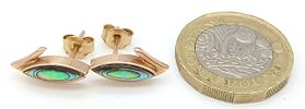 A pair of 14K yellow gold abalone stud earrings, 2.7g total weight. Ref: 1220IImage - 2