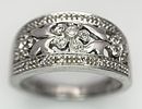 A 9k white gold, decorative diamond floral ring, 7g total weight, 0.09ct diamond weight, size Image - 1