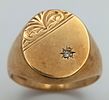 A 9k yellow gold diamond oval signet ring. 5.3g total weight. 0.01ct diamond weight. size X. Image - 1
