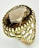A 9k yellow gold Smokey quartz ring - 1.5cmx1.2cm quartz size. 5.4g total weight. Size M. SH1912I.Image - 2